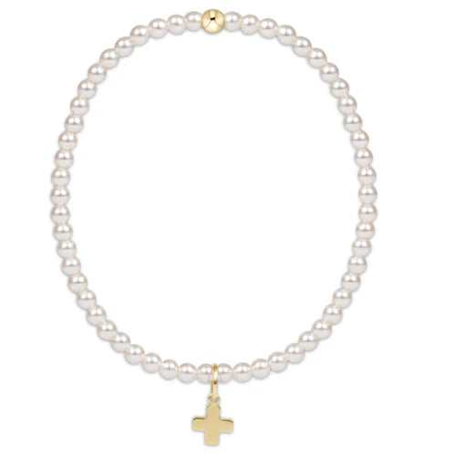 Enewton Classic 3mm Pearl Bracelet with Signature Cross Charm - Elegant Gift for Women, Perfect for Weddings, Parties & Everyday Wear
