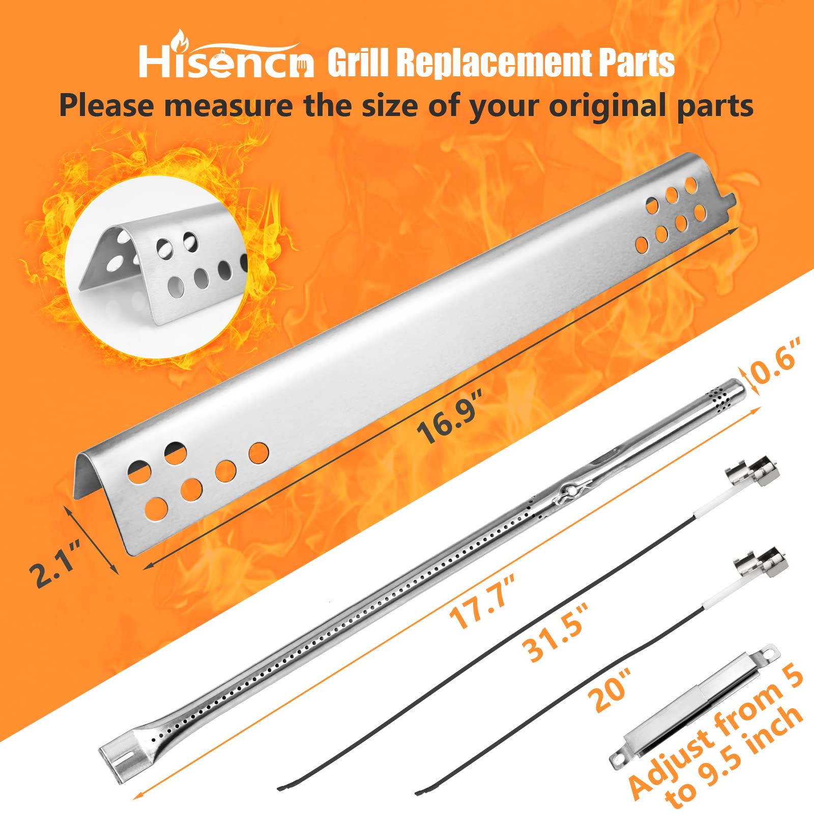 Charbroil Performance Grill Replacement Parts - Burner G470-5200-W1, Heat Plates G470-0004-W1A & Cooking Grates - Compatible with Models 463625217, 463673519, 463625219, 463673517, 463673017, 463347519, 463244819 - Perfect for Backyard BBQs, Camping & Outdoor Cooking