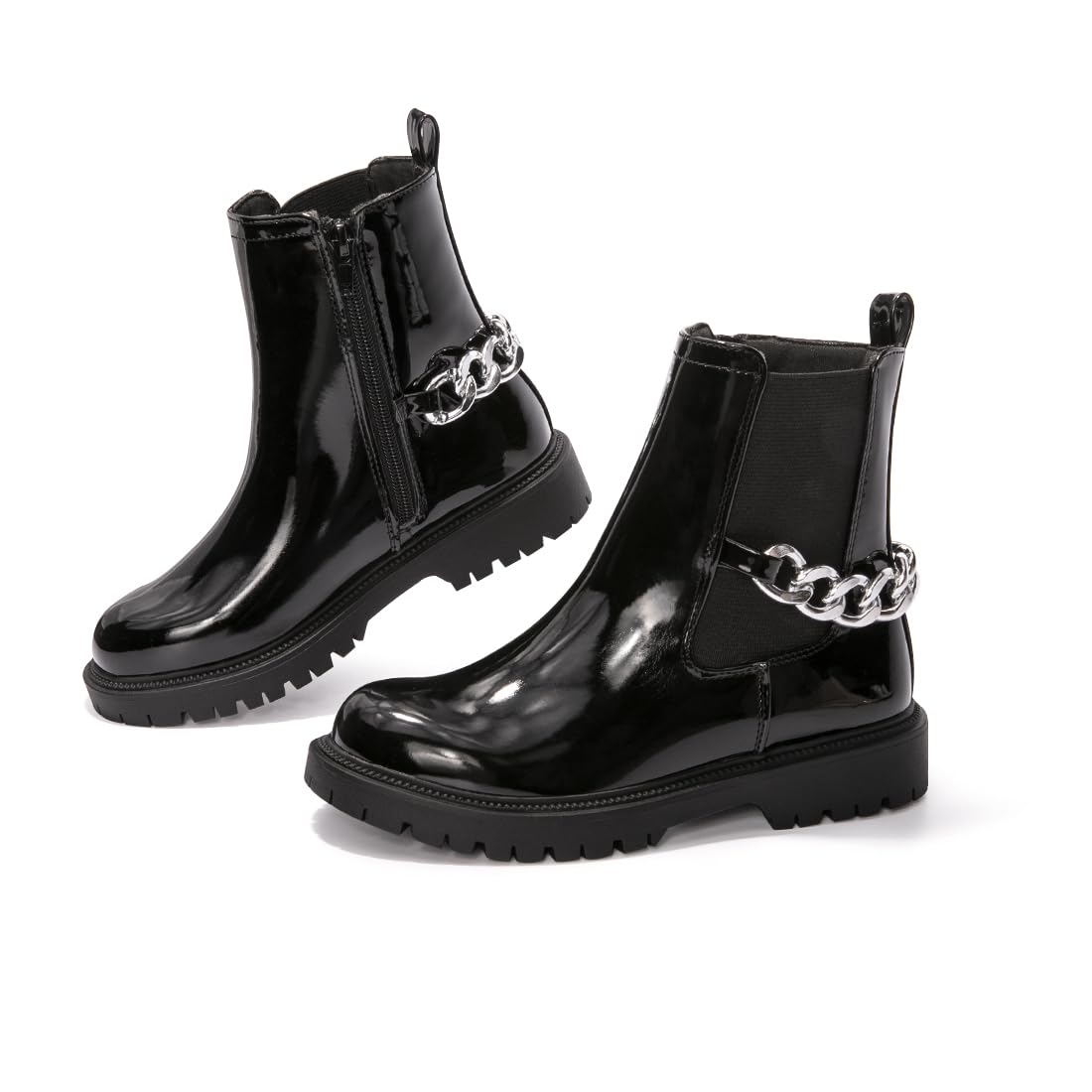 FunkyMonkey Girls' Faux Leather Ankle Boots with Side Zipper - Black, White & Nude Colors for Little & Big Kids | Stylish School, Party & Everyday Fashion Footwear