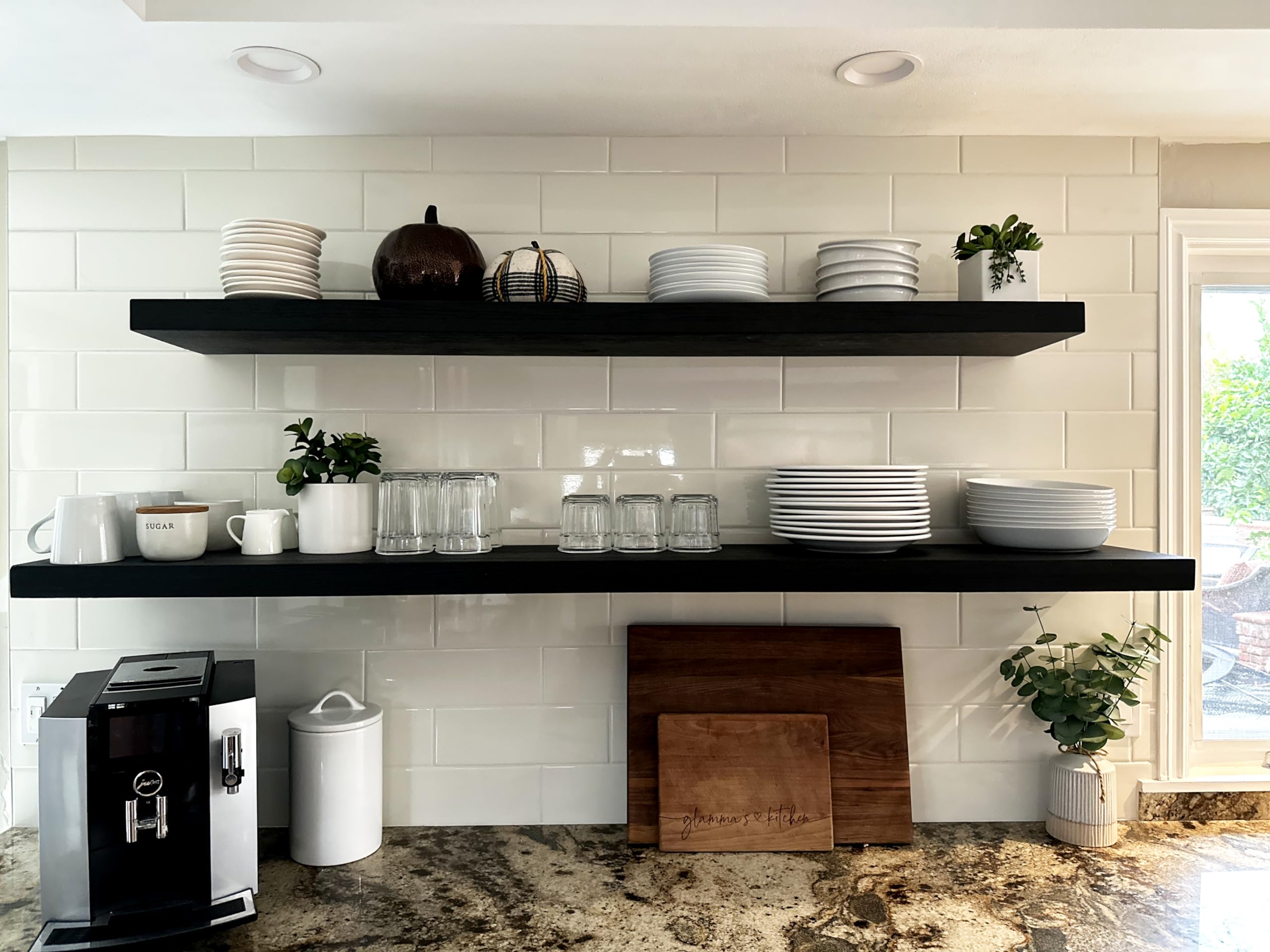 Joel's Antiques - 72 Inch Solid Wood Floating Shelves for Wall - Natural Wood Heavy Duty Rustic Fireplace Mantel & Bookshelf - Perfect for Living Room, Bedroom, Office Decor - Black 72x12x2 Inch - Wall Mounted Shelf for Displaying Photos, Books, Plants and Home Decor