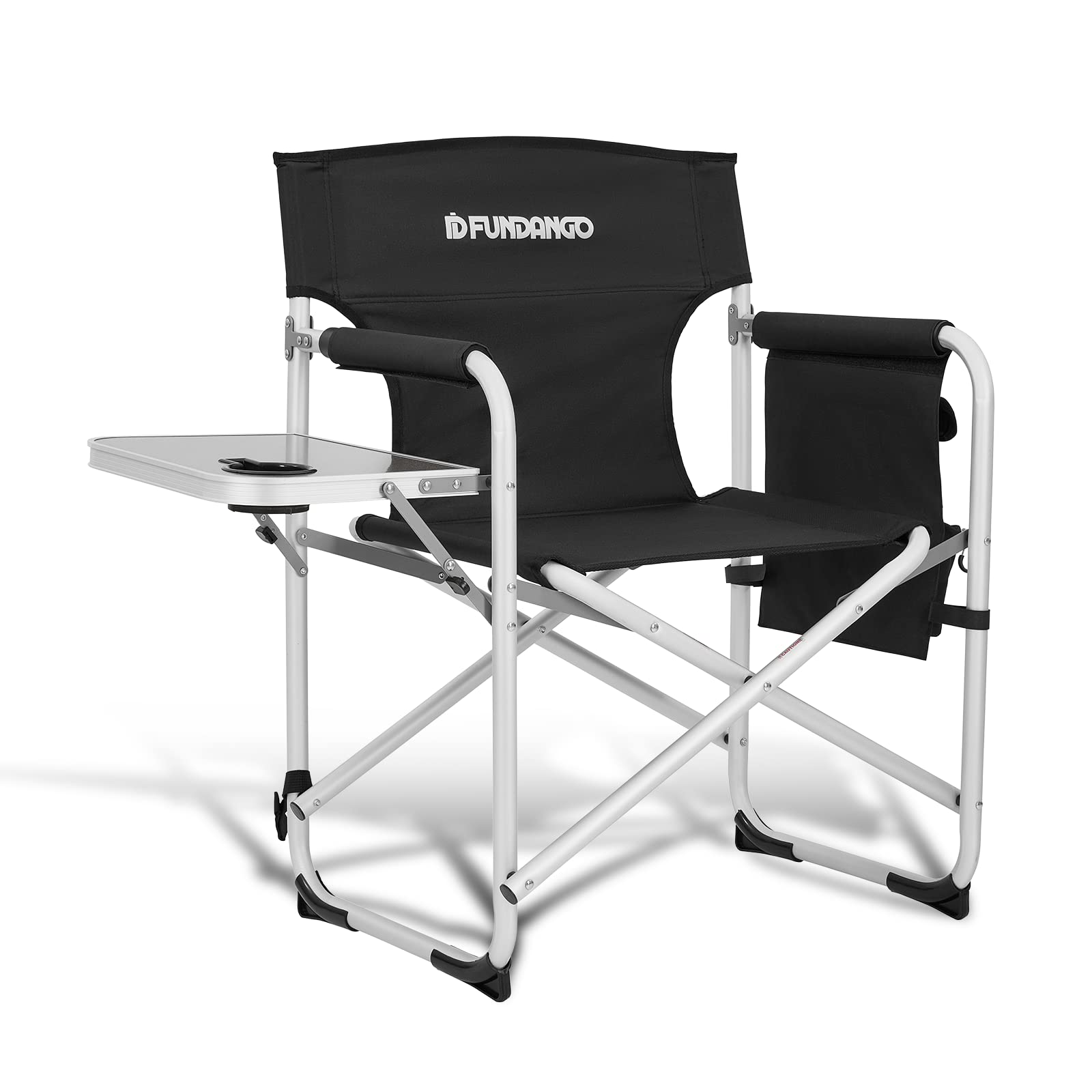FUNDANGO Lightweight Camping Chair with Side Table & Umbrella Holder - Portable Aluminum Folding Director Chair for Outdoor Activities, Perfect for Camping, Fishing, Picnics, Beach Trips and Backyard Relaxation
