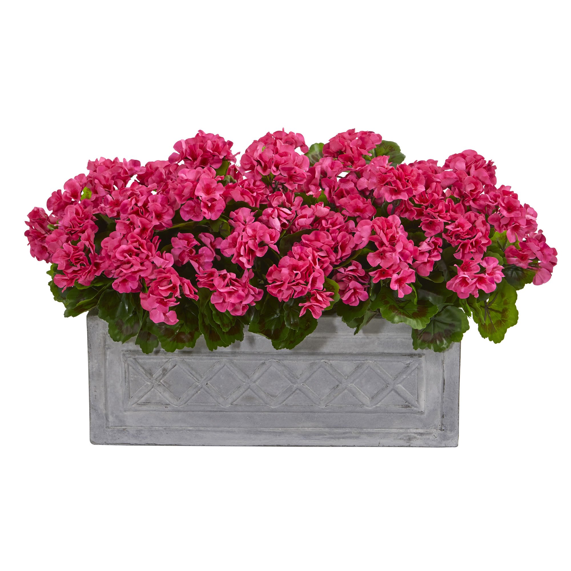Nearly Natural 18-Inch UV Resistant Artificial Geranium Plant in Stone Planter - Realistic Faux Flowers for Indoor & Outdoor Decor - Perfect for Patio, Garden, Porch, and Home Office Decorations
