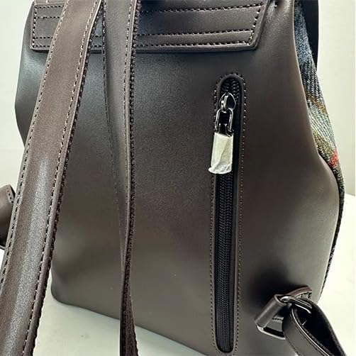 Harris Tweed Women's Backpack Purse - PU Leather & Wool Blend Casual Shoulder Bag Fashion Satchel for Ladies | Perfect for Work, Travel & Everyday Use