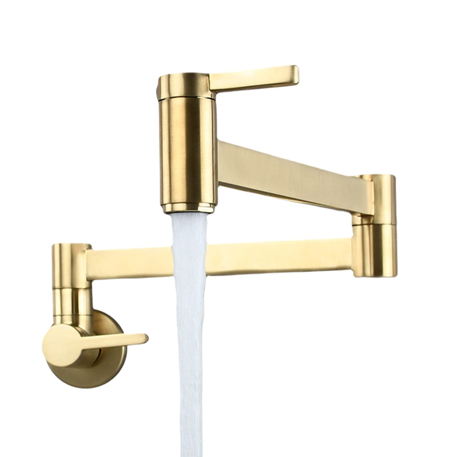 Modern Cold Water Folding Arm Kitchen Faucet - Brushed Gold Wall Mount Brass Basin Faucet with Double Switch | Splash Proof Design for Bathroom Sink & Pot Filling | Perfect for Small Spaces & RV Use