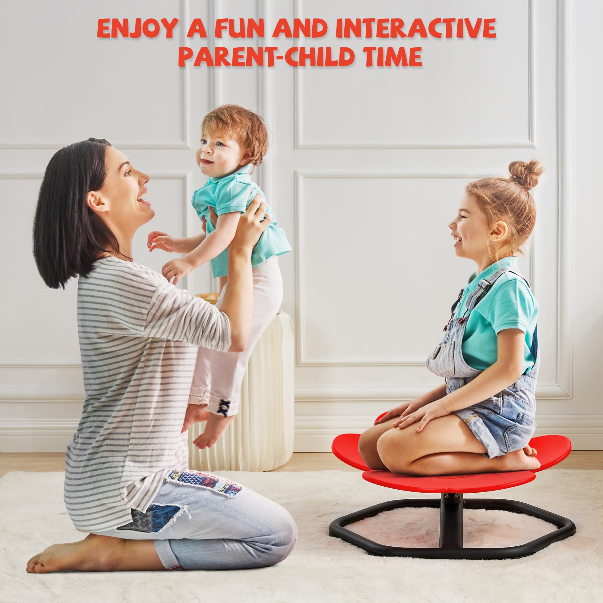 Jootan Kids Swivel Chair - Non-Slip Base Spinning Chair for Autistic Children | Sensory Sit and Spin Chair for Body Coordination Training | Perfect for Home, Classroom & Therapy Use (Red)