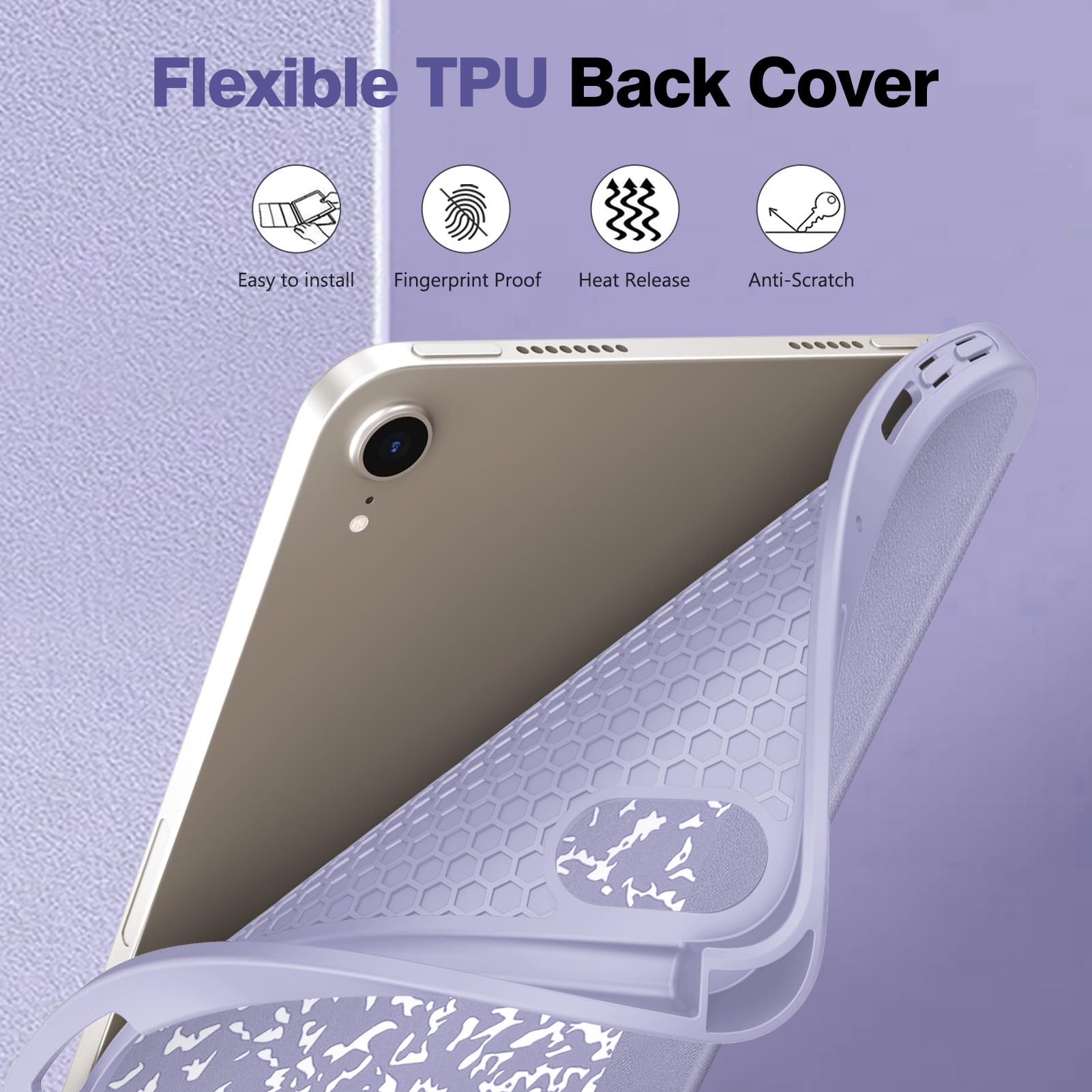 Fintie SlimShell Case for iPad Mini 7 (A17 Pro, 7th Generation 2024) & iPad Mini 6 (6th Gen 8.3 Inch) - Soft TPU Protective Stand Cover with Built-in Pencil Holder, Composition Lilac - Perfect for Work, School, and Travel