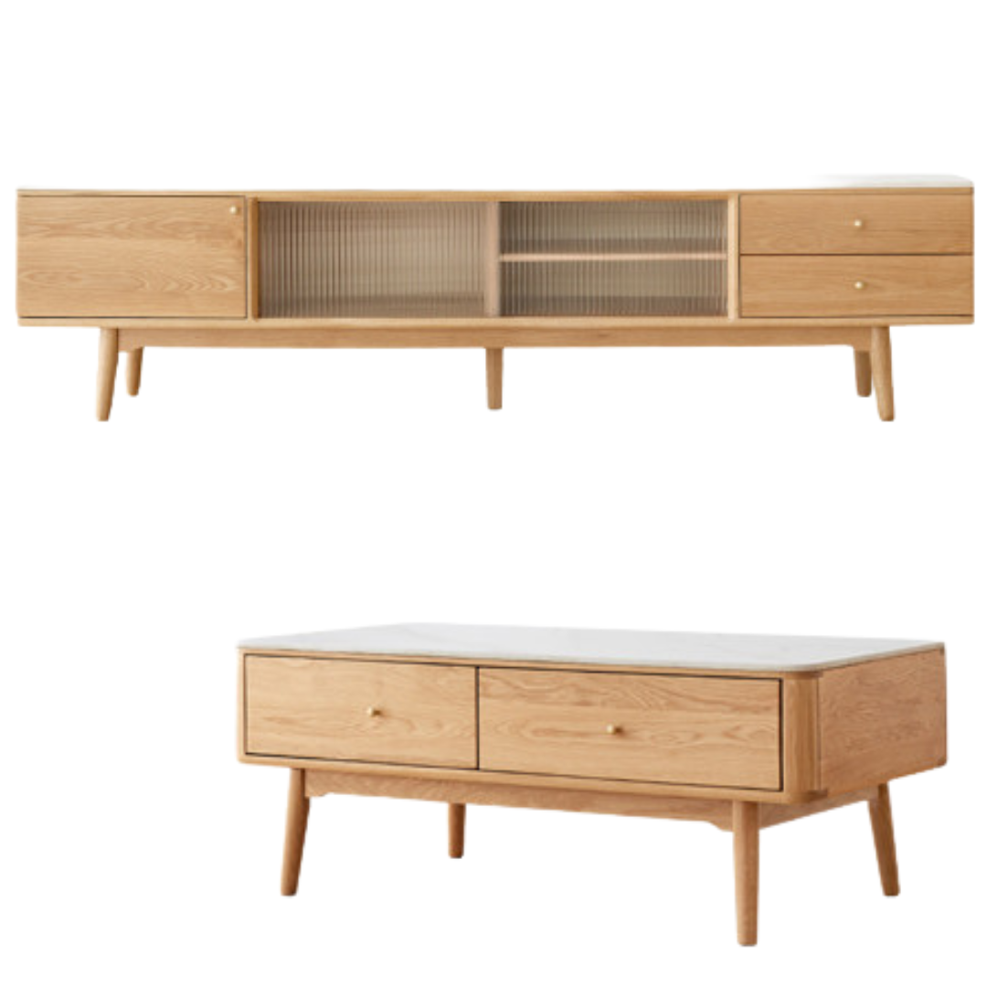out of stock 78.7x13.8x17.7 inch/ 200x35x45сm/ Natural Wood color/Oak Rock Slab Double Drawer TV Cabinet + Coffee Table