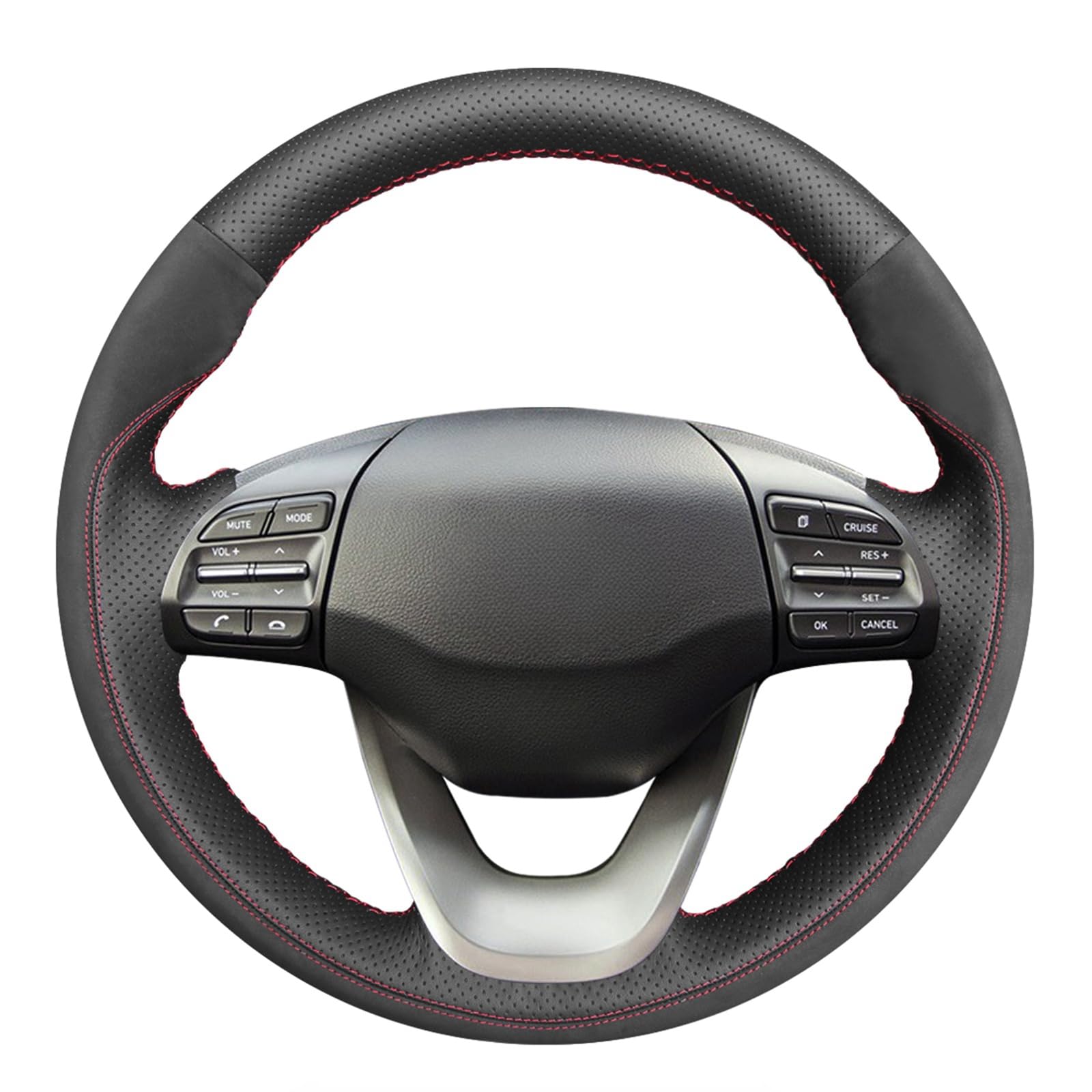 Premium Hand-Stitched Genuine Leather & Suede Steering Wheel Cover for Hyundai Kona 2018-2020 - Custom Fit, Non-Slip Grip, Enhanced Comfort for Daily Commute & Road Trips