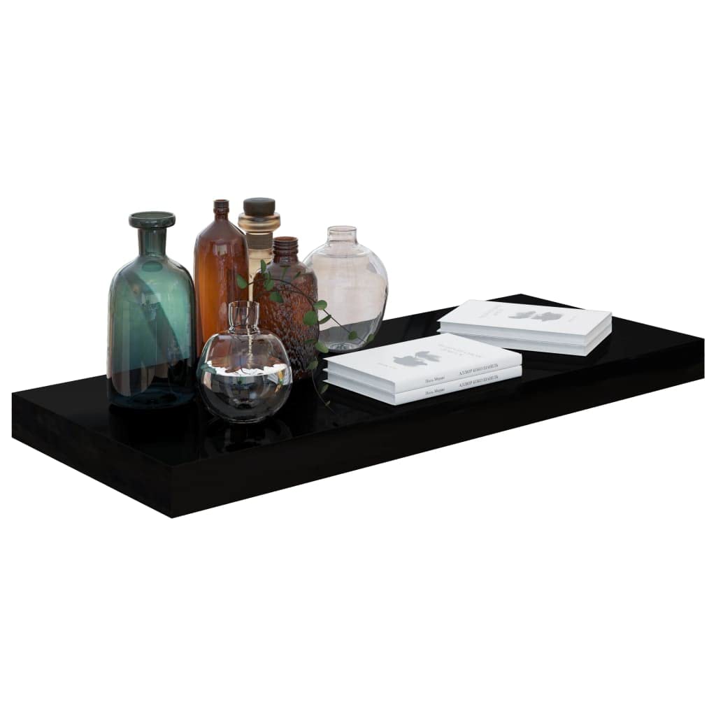 Modern Floating Shelves Set of 3 - Wall Mounted Shelves for Bedroom & Living Room - High Gloss Black MDF Decorative Wall Shelves 23.6