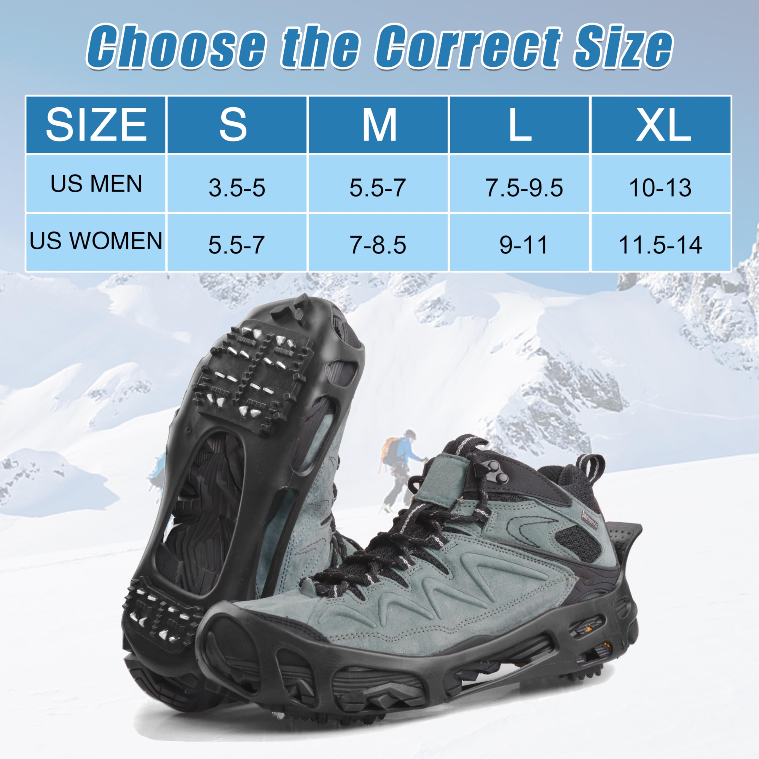 Non-Slip Ice Cleats for Snow & Ice - Stretchable Rubber Traction Crampons for Walking, Hiking & Winter Safety | Perfect for Slippery Sidewalks, Driveways & Outdoor Adventures