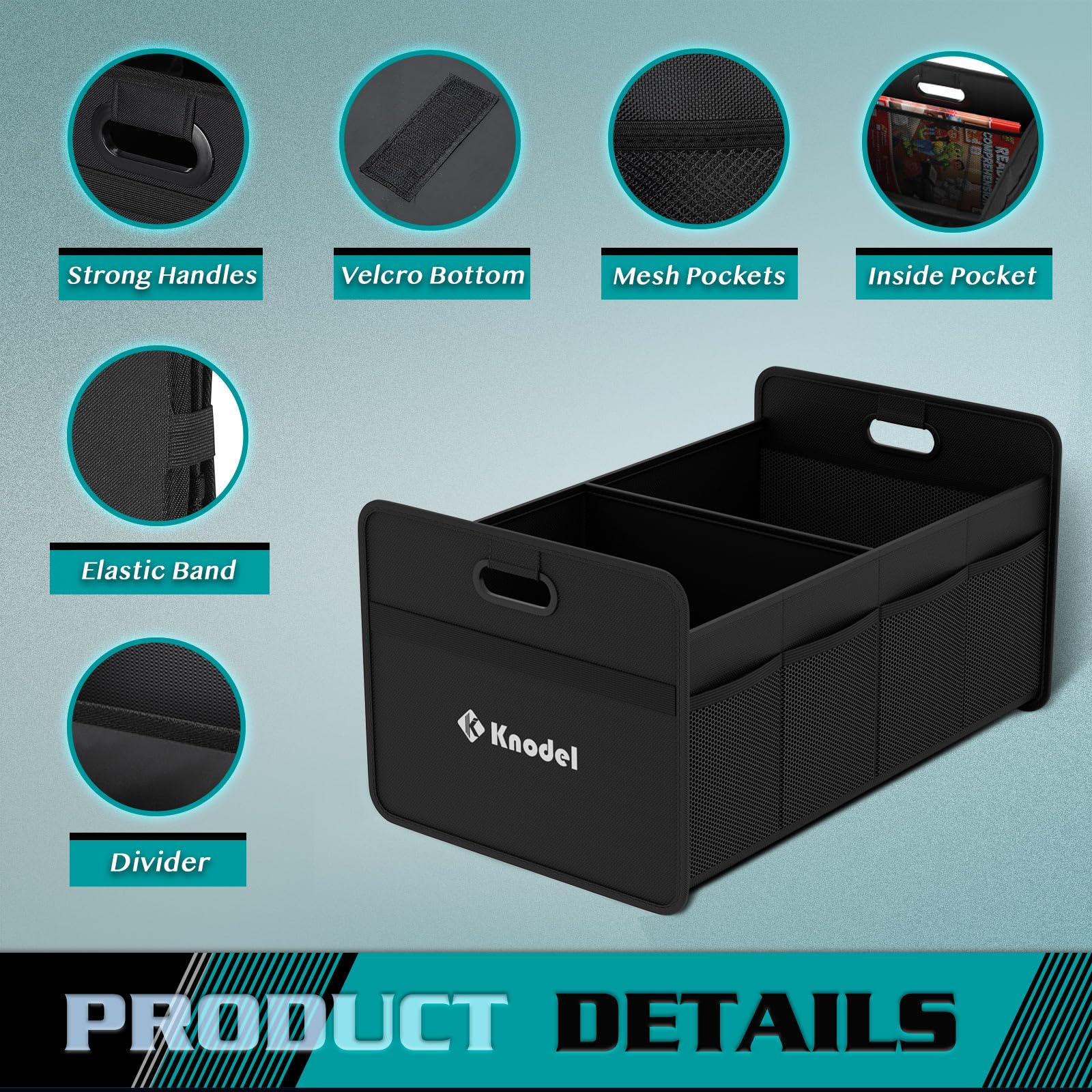 Foldable Car Trunk Organizer with Reinforced Handles - Compact Black Automotive Storage Solution for SUVs, Sedans & Road Trips | K KNODEL Car Accessories