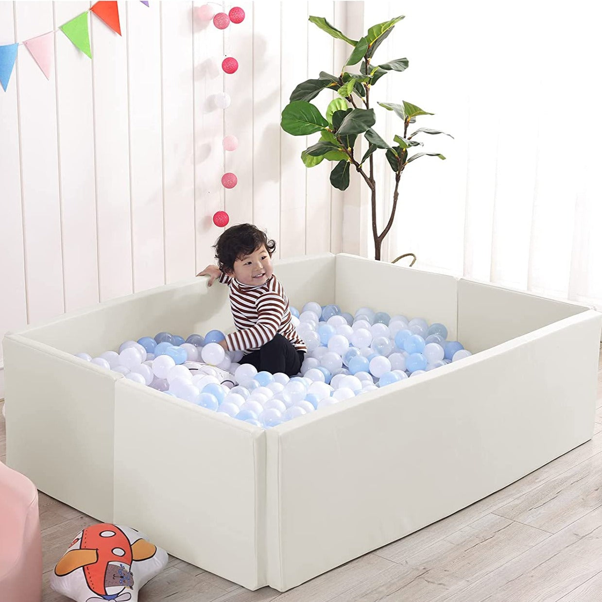 Soft Foam Foldable White Ball Pit Crawling Fence for Kids - Safe Playpen for Toddlers & Infants - Perfect for Indoor Playrooms, Daycares, and Home Play Areas