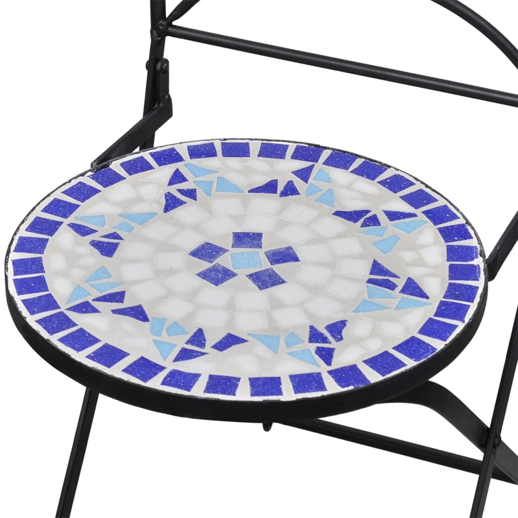 Outdoor Patio Furniture Set 3-Piece Mosaic Bistro Table and Chairs - Blue and White Ceramic Tile Conversation Set for Garden, Porch, Backyard | Perfect for Outdoor Dining, Relaxing & Entertaining Guests