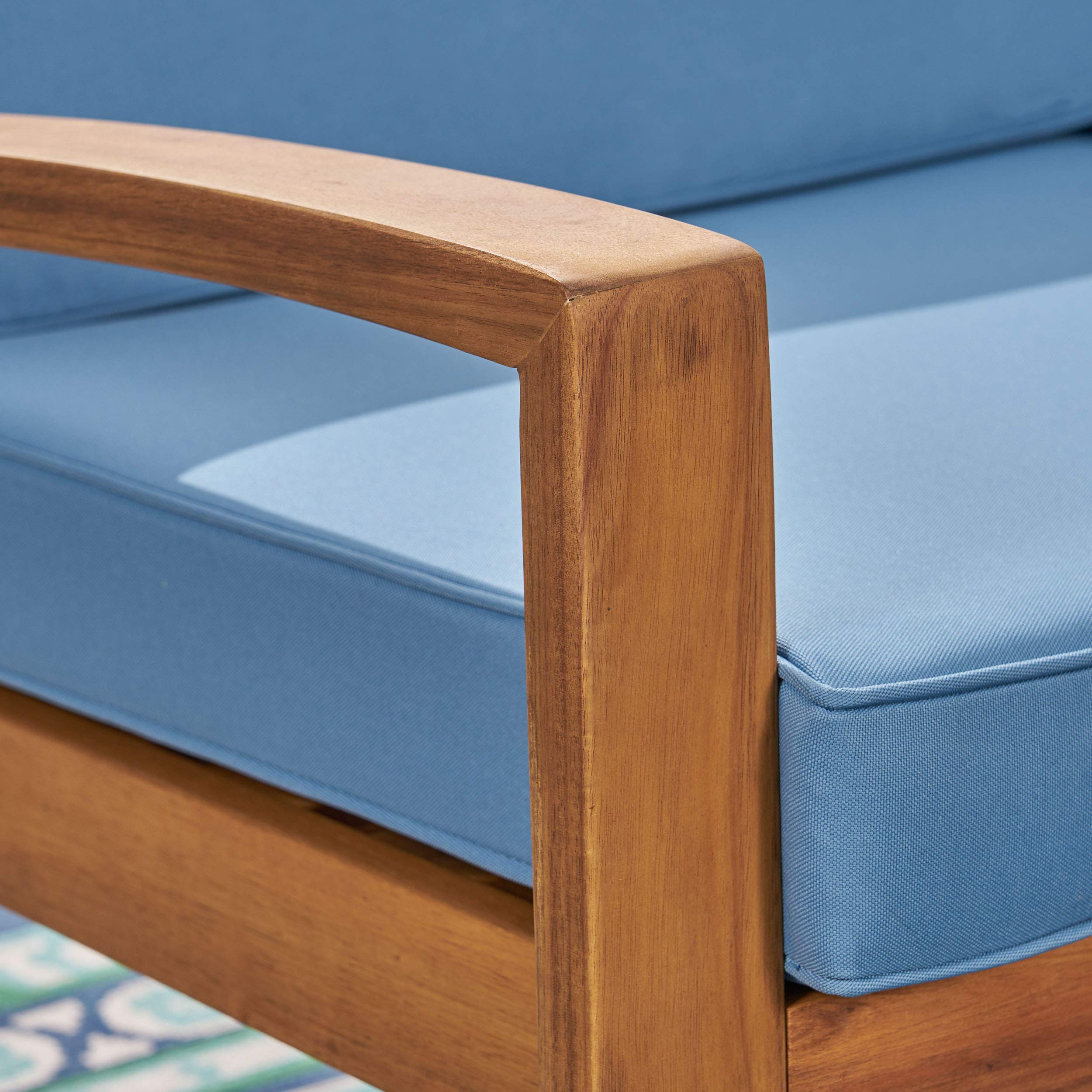 Premium 7-Piece Acacia Wood Patio Sectional Sofa Set with Cushions - Includes Coffee Table & Club Chairs - Weather-Resistant Teak Finish & Blue Fabric - Perfect for Outdoor Lounging, Backyard Gatherings & Poolside Relaxation