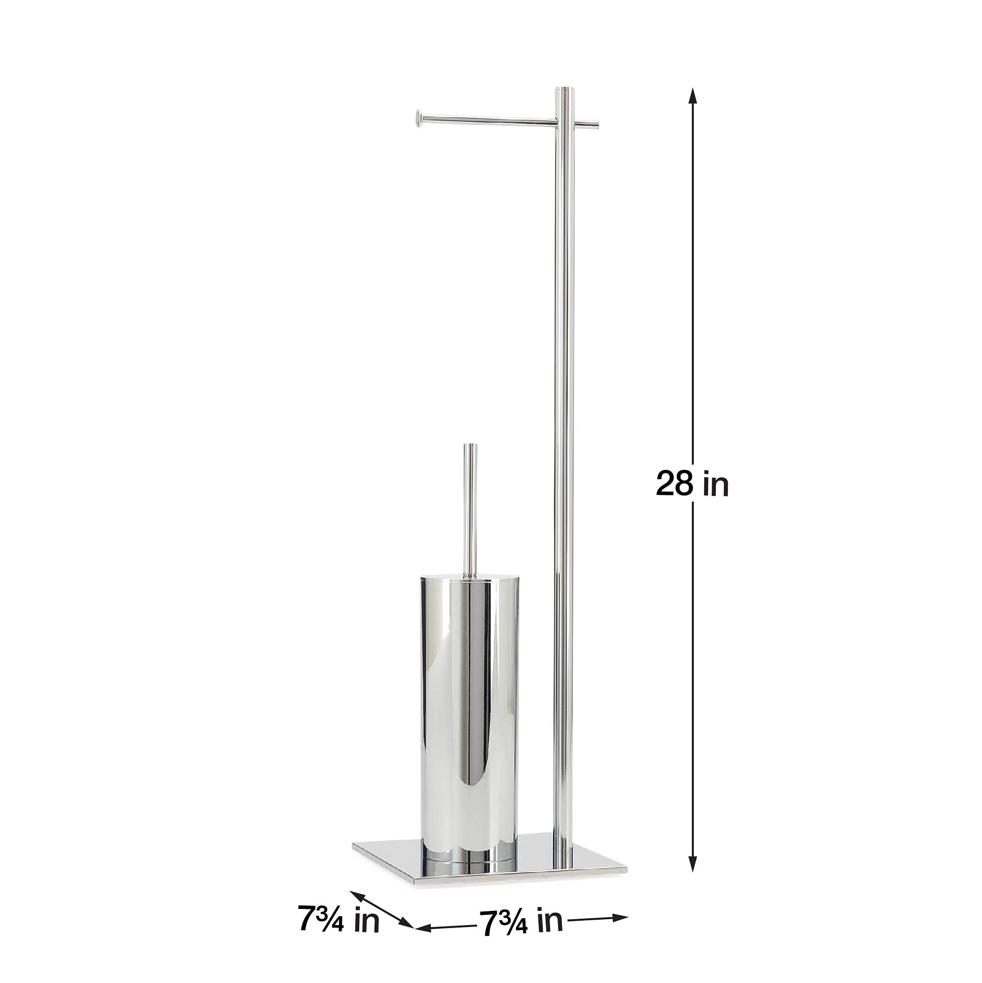 Stainless Steel Chrome Standing Toilet Paper Holder & Brush Stand - Bathroom Organizer for Modern Home Decor | Perfect for Small Spaces, Apartments & Guest Bathrooms