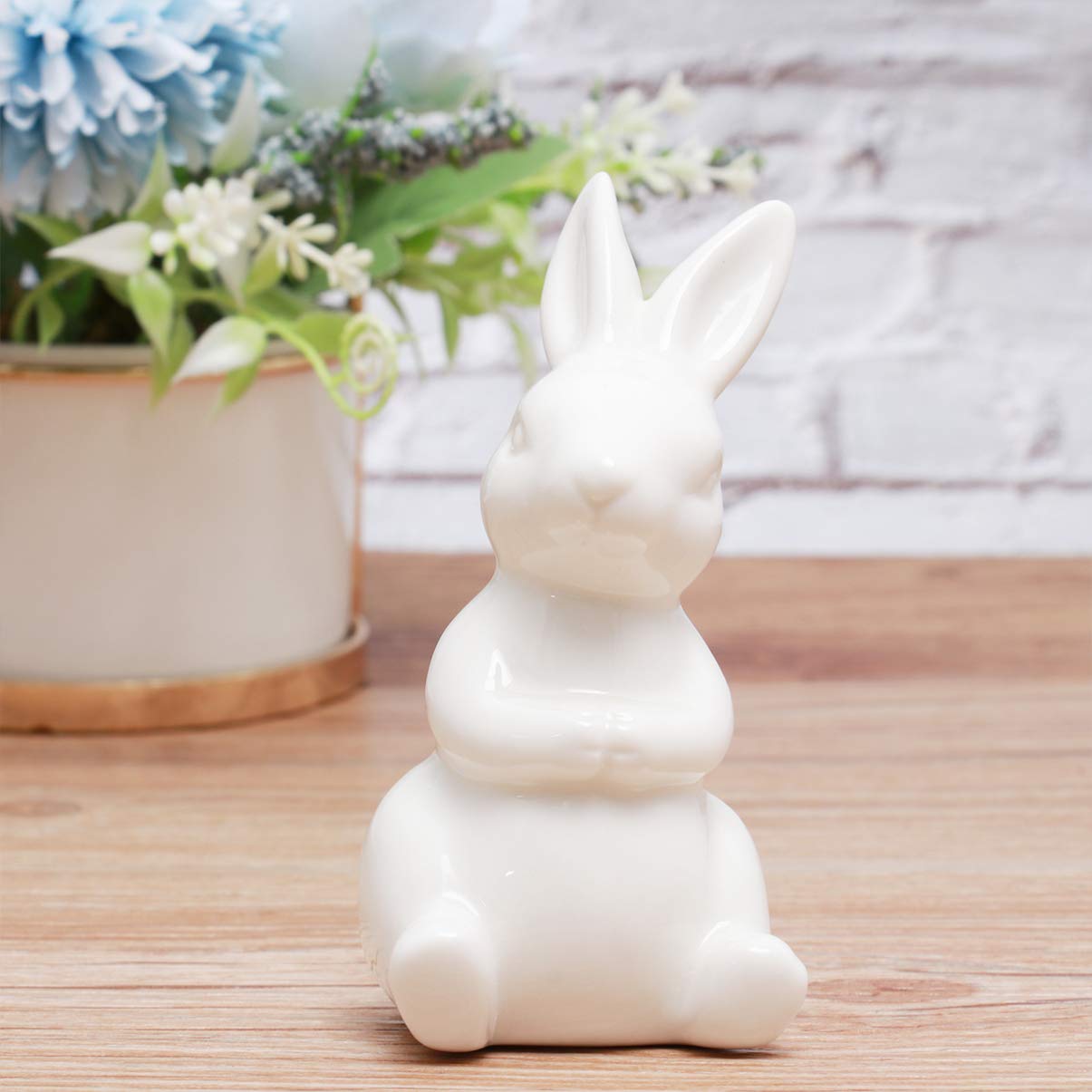 White Ceramic Bunny Rabbit Statue - Mini Animal Figurine for Home Decor, Desktop Decoration, Bedroom & Living Room Accent - Perfect for Easter Decor, Spring Centerpiece, and Gift Giving