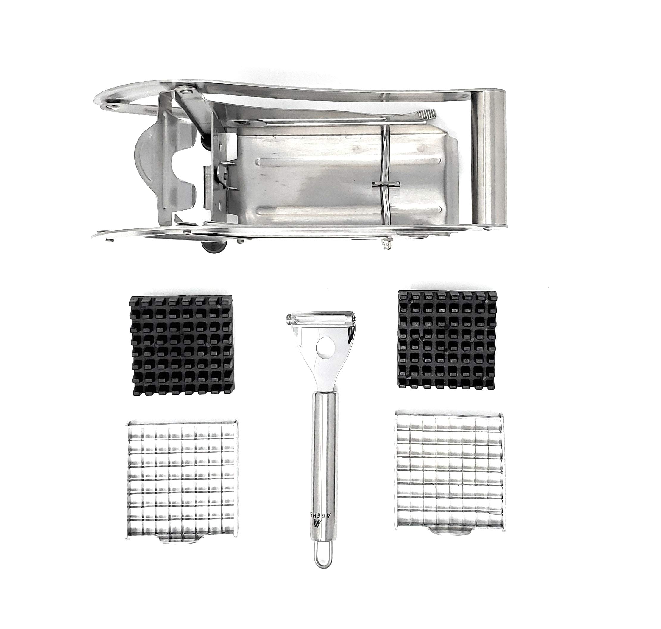 Commercial Grade Stainless Steel French Fry Cutter with 2 Blade Sizes - Heavy Duty Potato Slicer, Dicer & Chopper for Perfect Fries - Non-Slip Suction Base for Kitchen & Restaurant Use