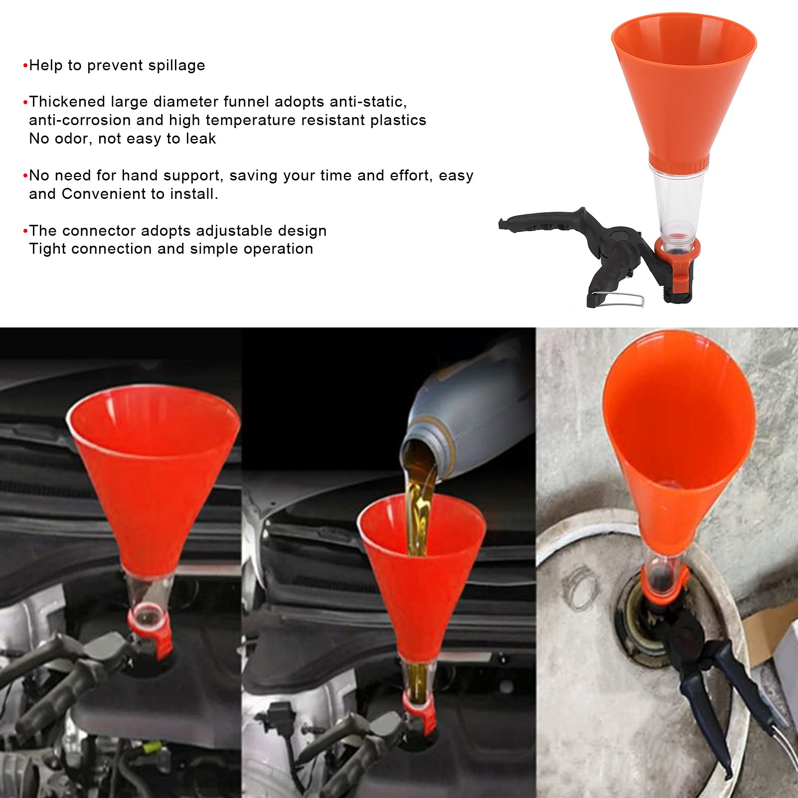 Akozon Oil Funnel Kit - ABS Fuel Funnel with Adjustable Clamp & Multi-Size Adapters for Car, Motorcycle, Lawn Mower - Durable Leak-Proof Oil Transfer Solution (1-Pack)
