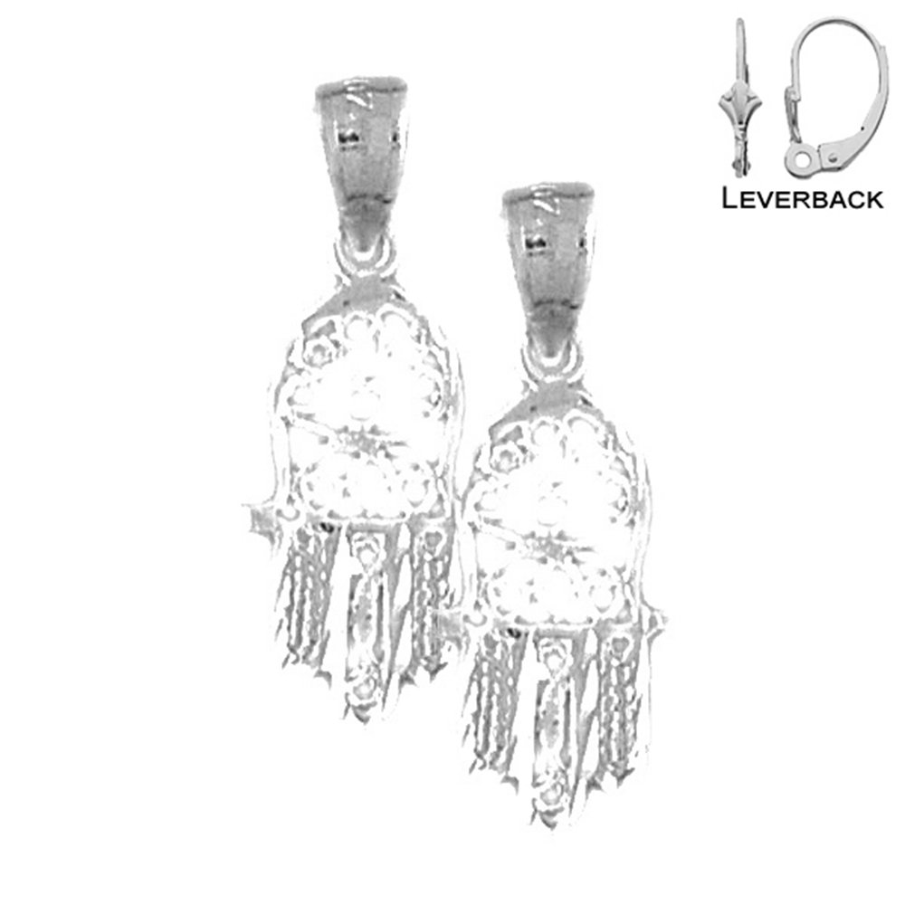 14K White Gold Hamsa Lever Back Earrings - Handmade in USA - Spiritual Jewelry for Women - Perfect for Yoga, Meditation & Boho Fashion