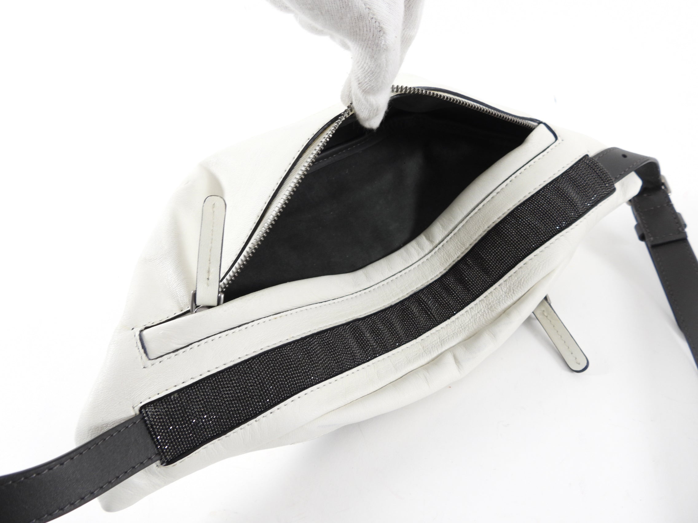 Brunello Cucinelli Genuine Leather Belt Bag for Women - White Luxury Waist Pack with Gold-Tone Hardware - Perfect for Travel, Concerts & Everyday Use