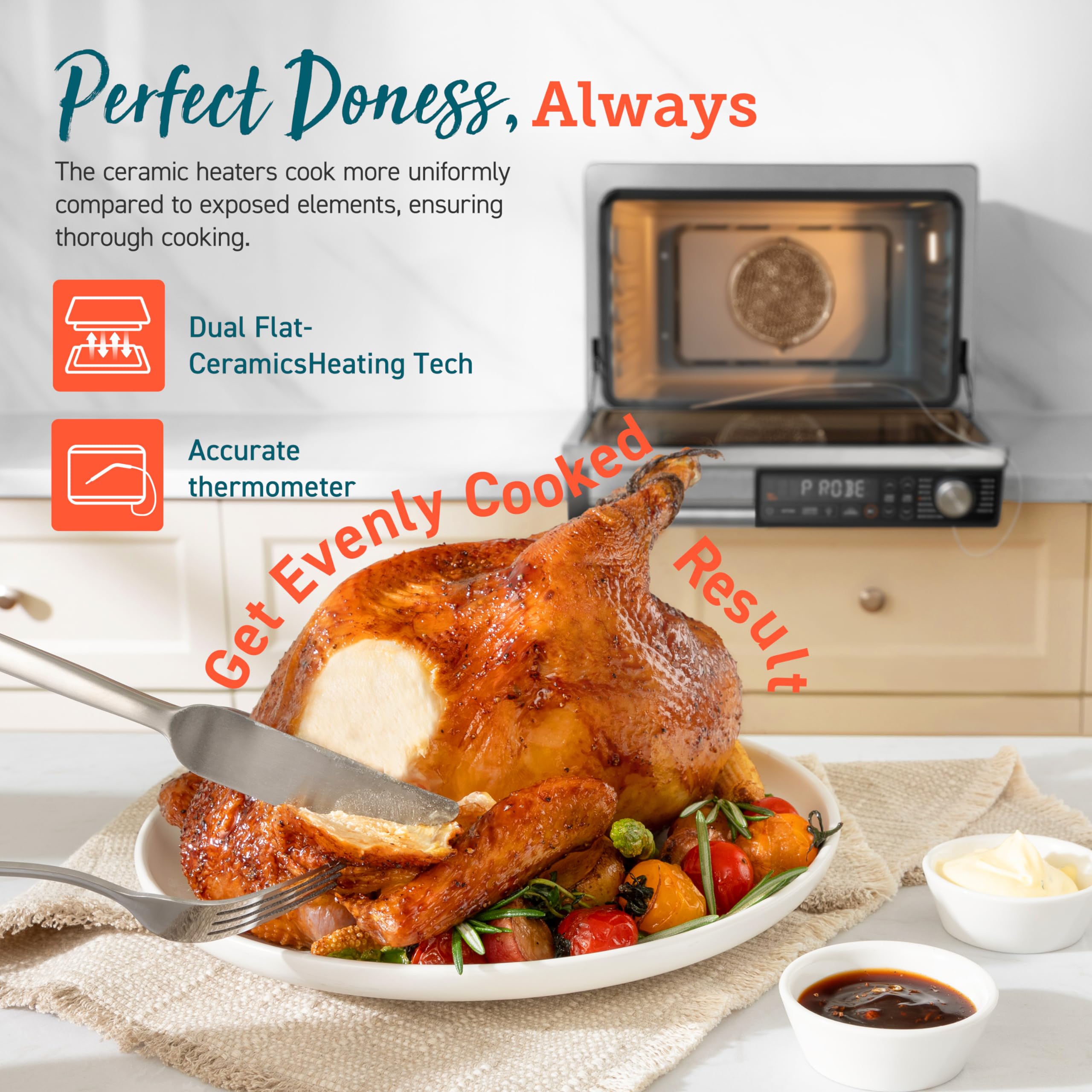 COSORI 13-in-1 Air Fryer Toaster Oven Combo with Ceramic Coating | 26QT Large Capacity | Flat-Sealed Heating Elements for Easy Cleaning | Includes 7 Accessories & Recipe Book | Stainless Steel Silver | Perfect for Baking, Roasting & Air Frying | Ideal for Family Kitchens & Small Spaces