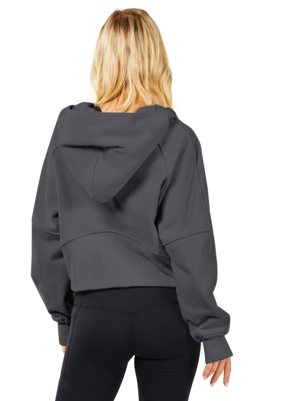 Women's Oversized Half Zip Cropped Hoodie Sweatshirt - Long Sleeve Pullover with Thumb Holes for Spring & Fall - Casual Streetwear, Loungewear, and Workout Outfits