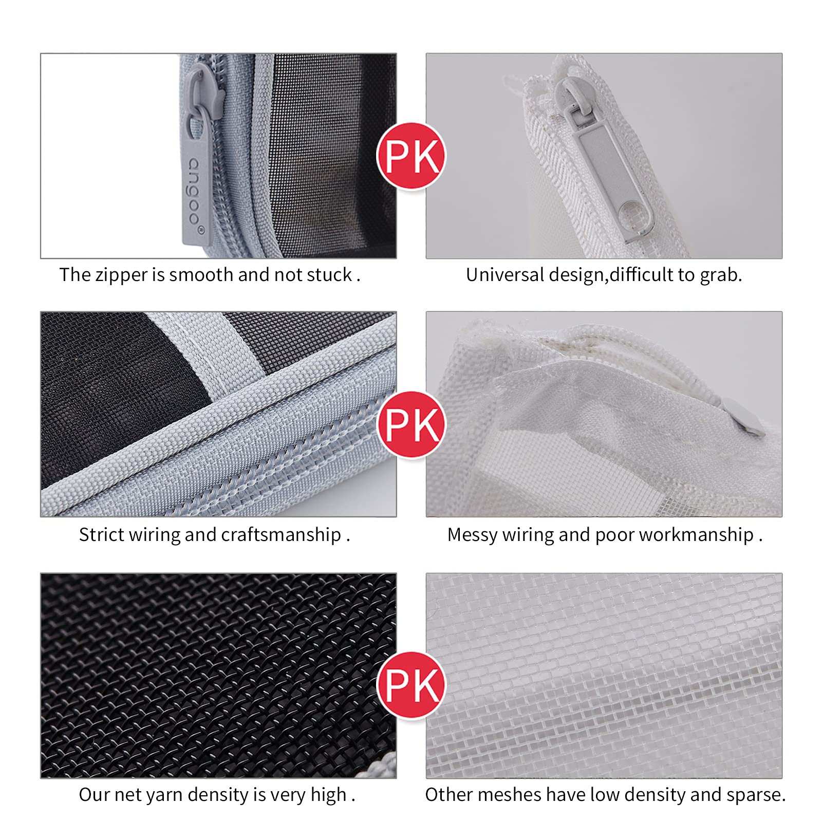 EASTHILL Grid Mesh Zipper Pencil Case - Clear Transparent Makeup Pouch for School, Office & Travel - Multi-Purpose Stationery Organizer for Teens, Girls & Boys (Black) - Perfect for Cosmetics, Pens & Small Accessories Storage