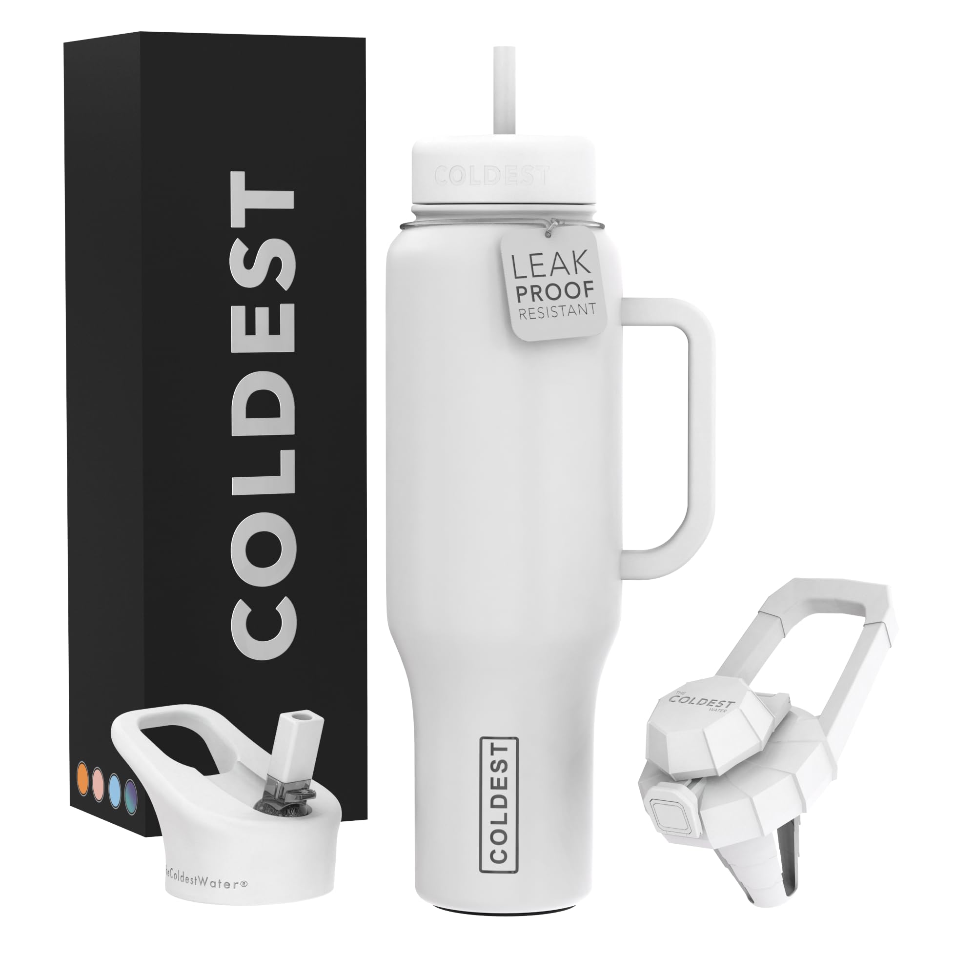 46 oz Epic White Stainless Steel Tumbler - Coldest 40 oz Insulated Cup with Handle & Straw - 100% Leak Proof, 3 Lids, Cup Holder Friendly - Perfect for Office, Gym, and Outdoor Adventures