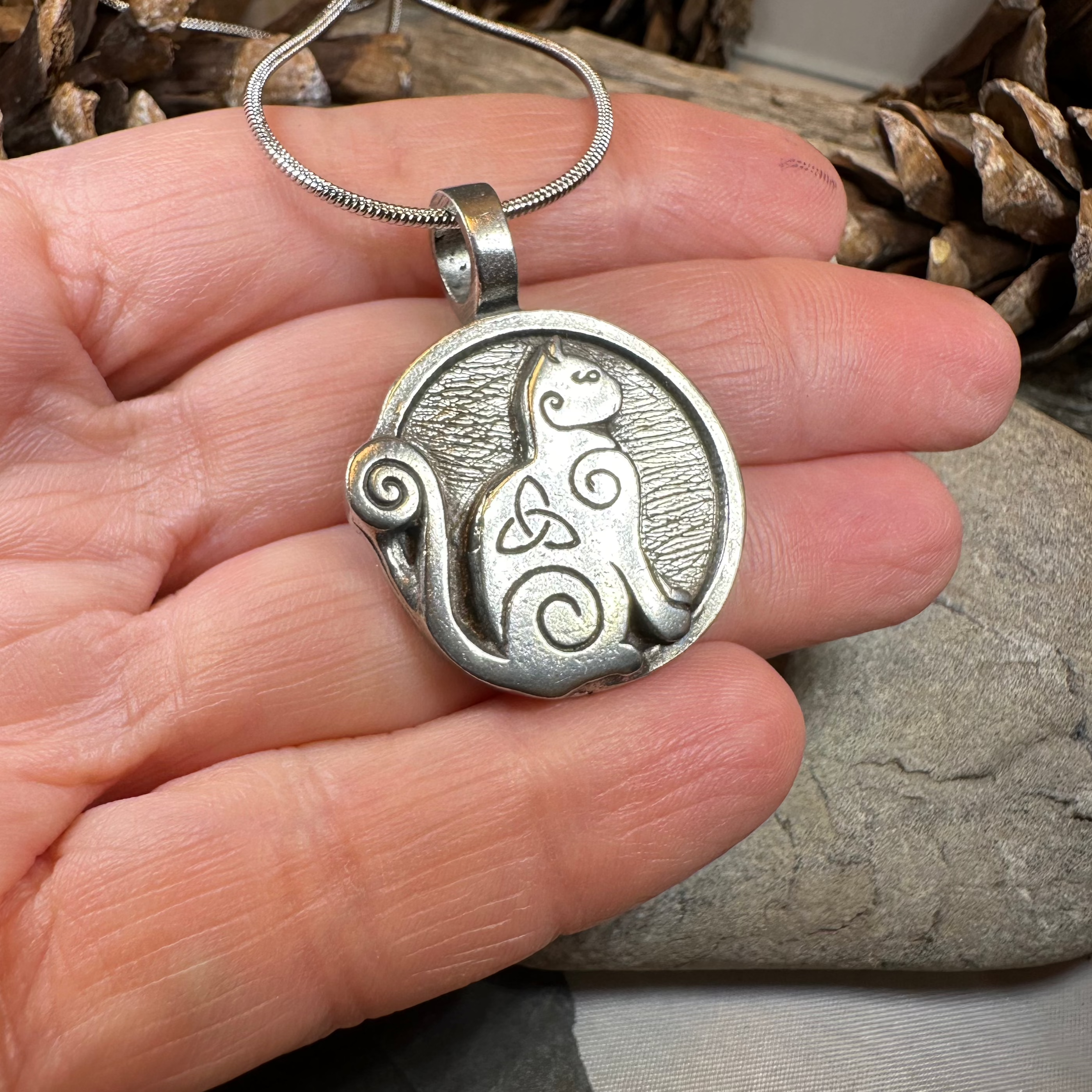 Celtic Spiral Cat Pewter Pendant Necklace - Elegant Handcrafted Jewelry for Women, Perfect Gift for Cat Lovers & Celtic Enthusiasts | Ideal for Everyday Wear, Special Occasions & Spiritual Connection