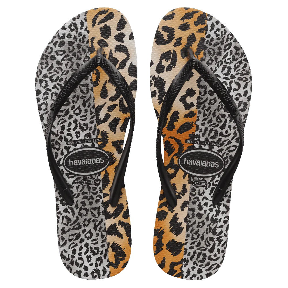 Havaianas Slim Mixed Print Flip Flops - Sand Grey Leopard Pattern - Comfortable Beach Sandals for Women | Perfect for Summer, Poolside & Vacation Wear