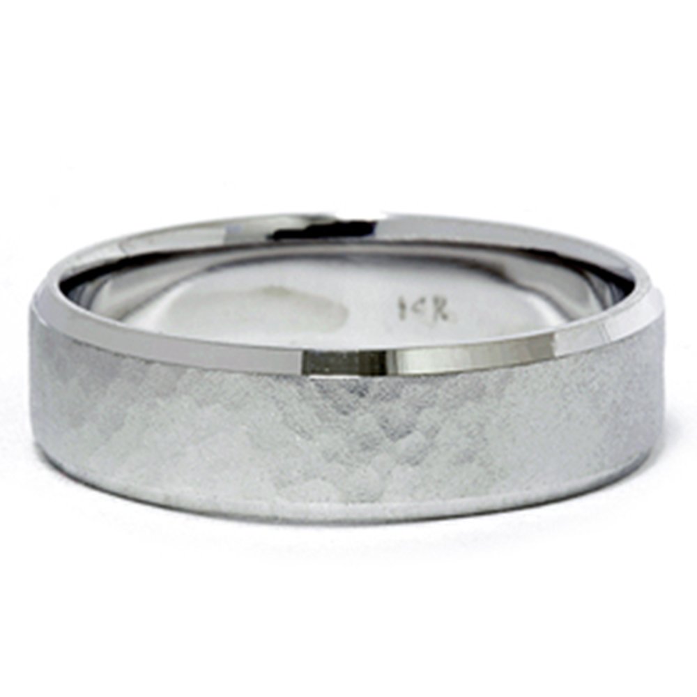 14K White Gold Hammered Beveled Wedding Band for Men - Classic & Durable Ring for Engagement, Anniversary & Special Occasions