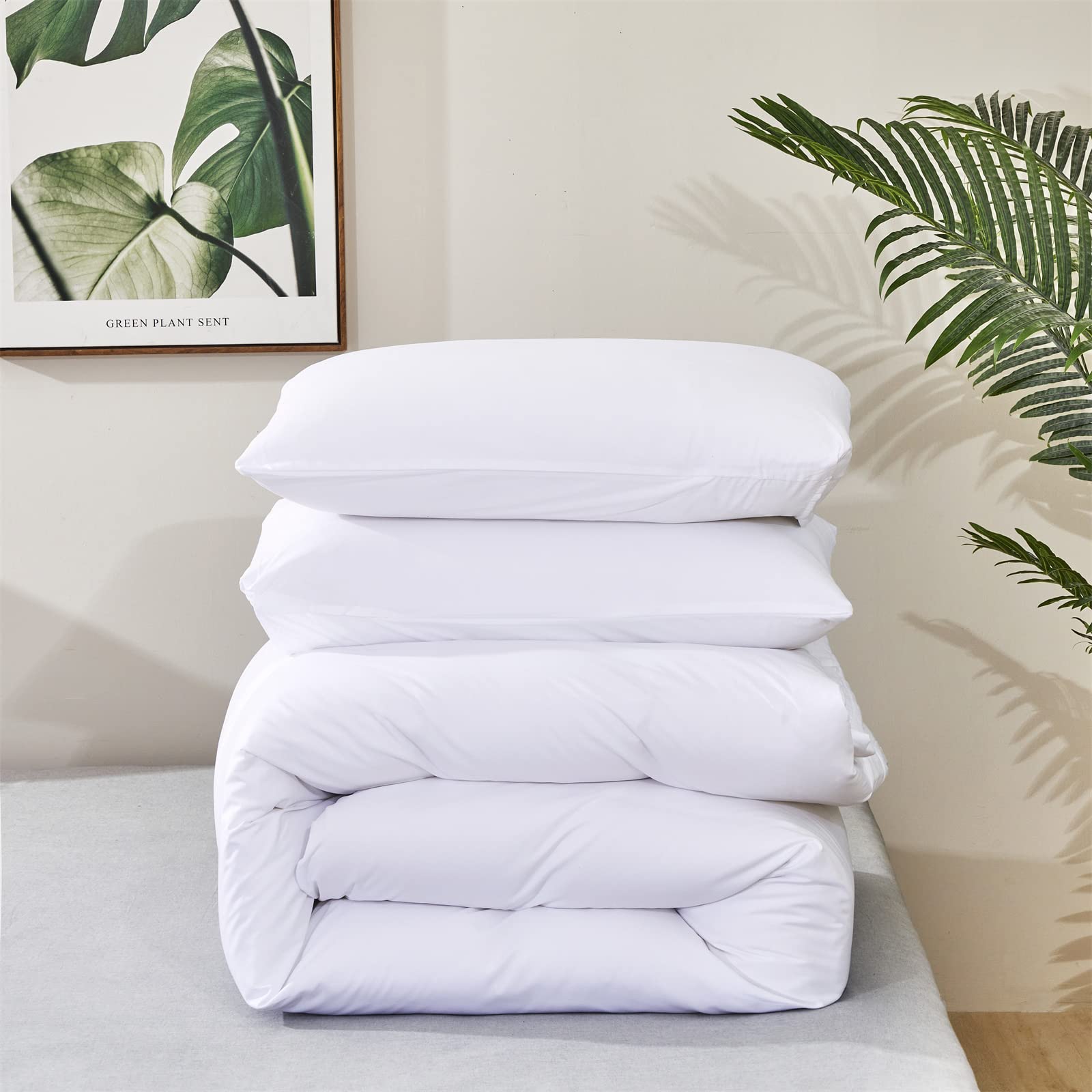 Luxlovery White Full Comforter Set - 3 Piece Solid Soft Breathable Modern Bedding Set with Quilt & Blanket | Perfect for Master Bedroom, Guest Room & Dorm Decor