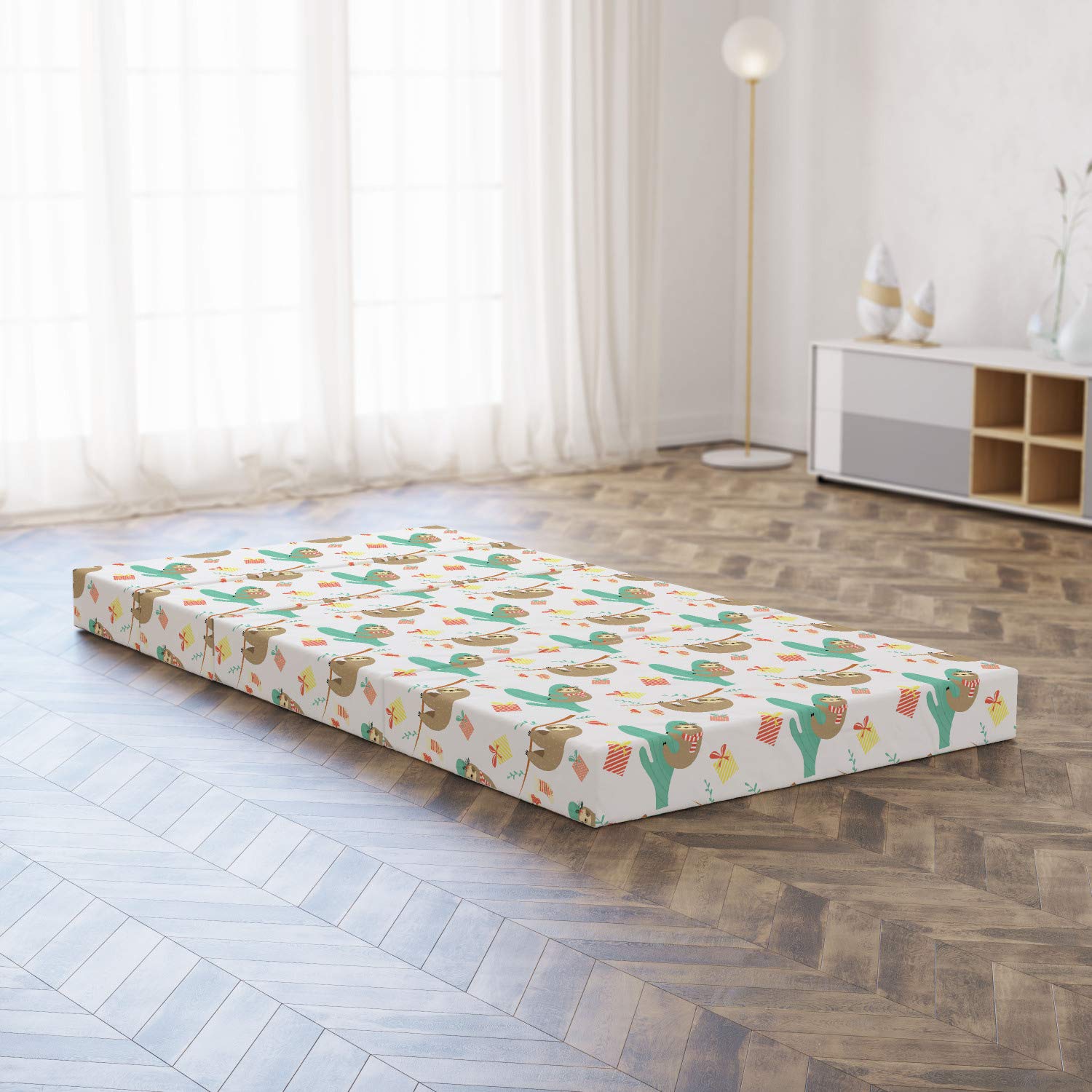 Ambesonne Christmas Sloth Print Foldable Mattress - 74.8