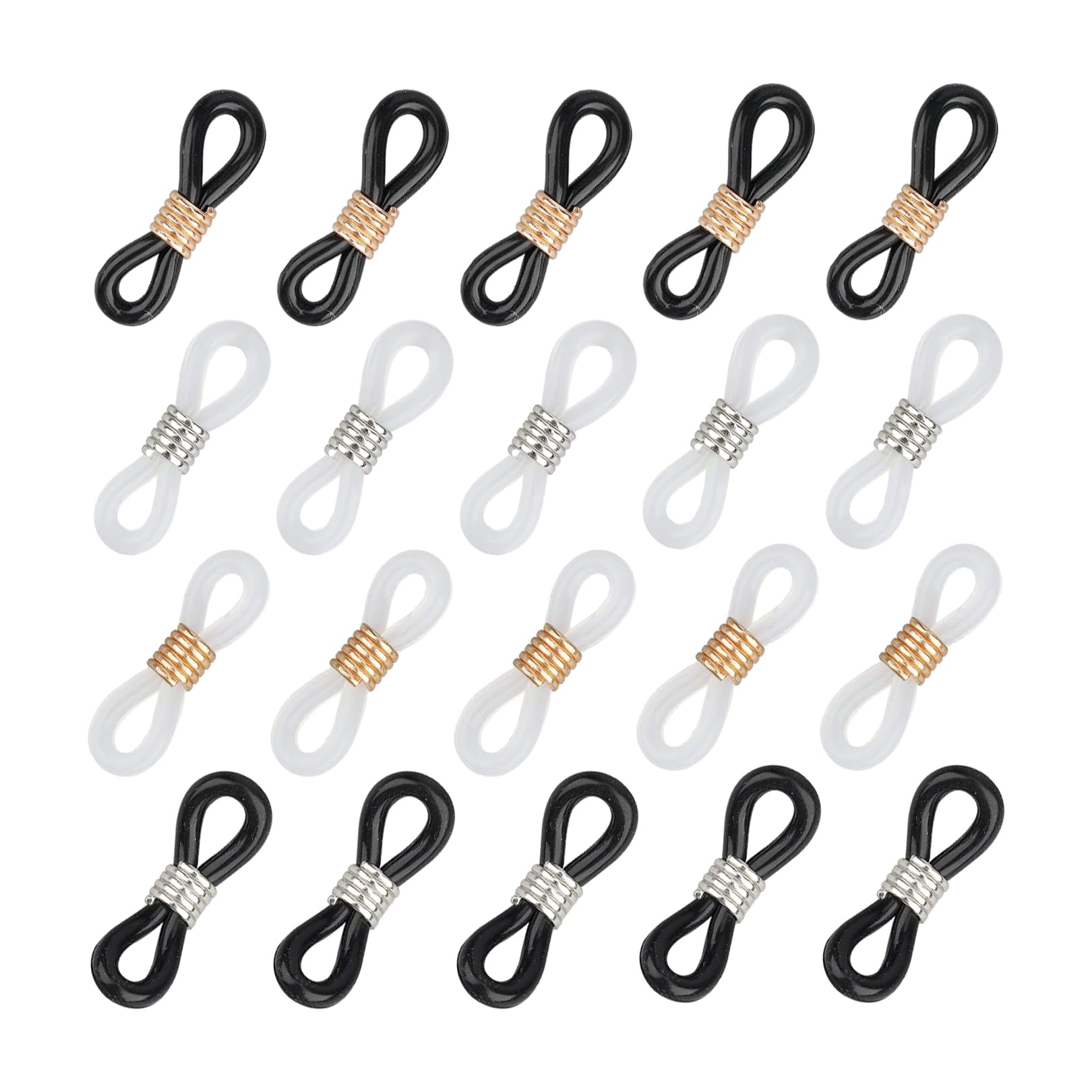 Jeufun 20pcs Adjustable Eyeglass Chains with Silicone Connectors - Anti-Slip Glasses Retainer Ends for Necklace Straps - Perfect for Reading, Sports, and Outdoor Activities