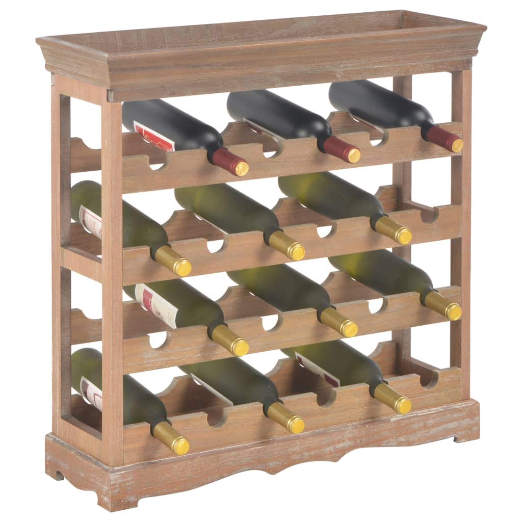 FAMIROSA 24-Bottle Wooden Wine Rack Stand with Top Tray - Freestanding Wine Storage Organizer for Kitchen, Dining Room & Living Room (27.6