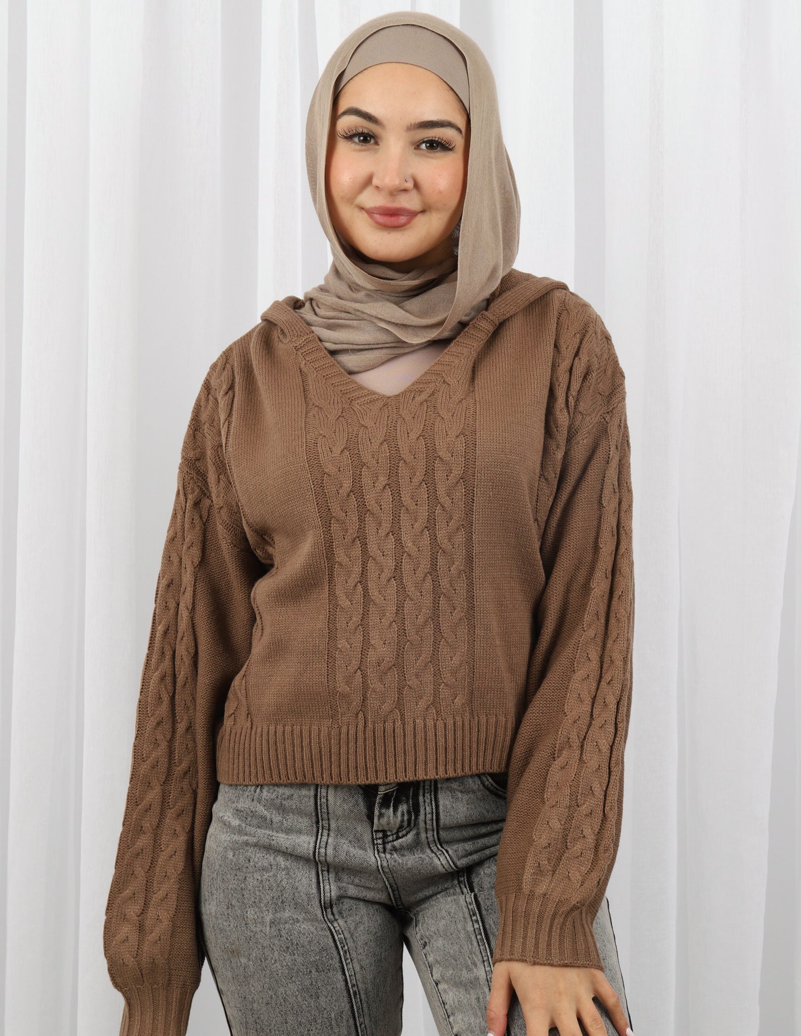 Women's Stylish Crop Hooded Knit Top - Soft Casual Pullover Sweater for Fall & Winter | Perfect for Layering, Streetwear & Cozy Outfits