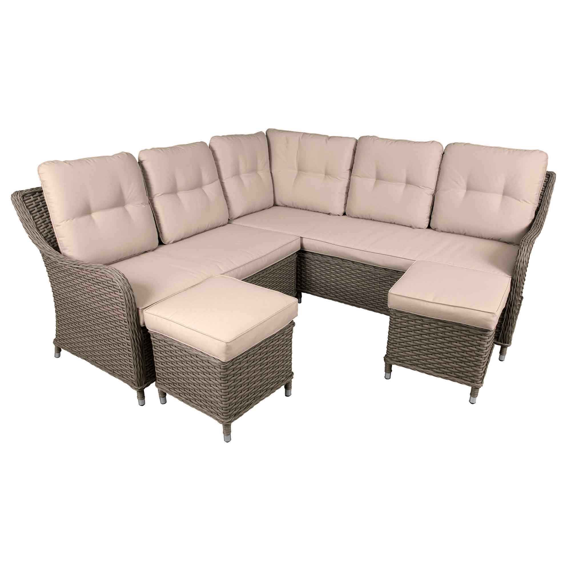 Chester Rattan Wicker Outdoor 5-Piece Corner Sofa Set - Brown (DG72) | Patio Furniture for Garden, Poolside & Backyard Relaxation