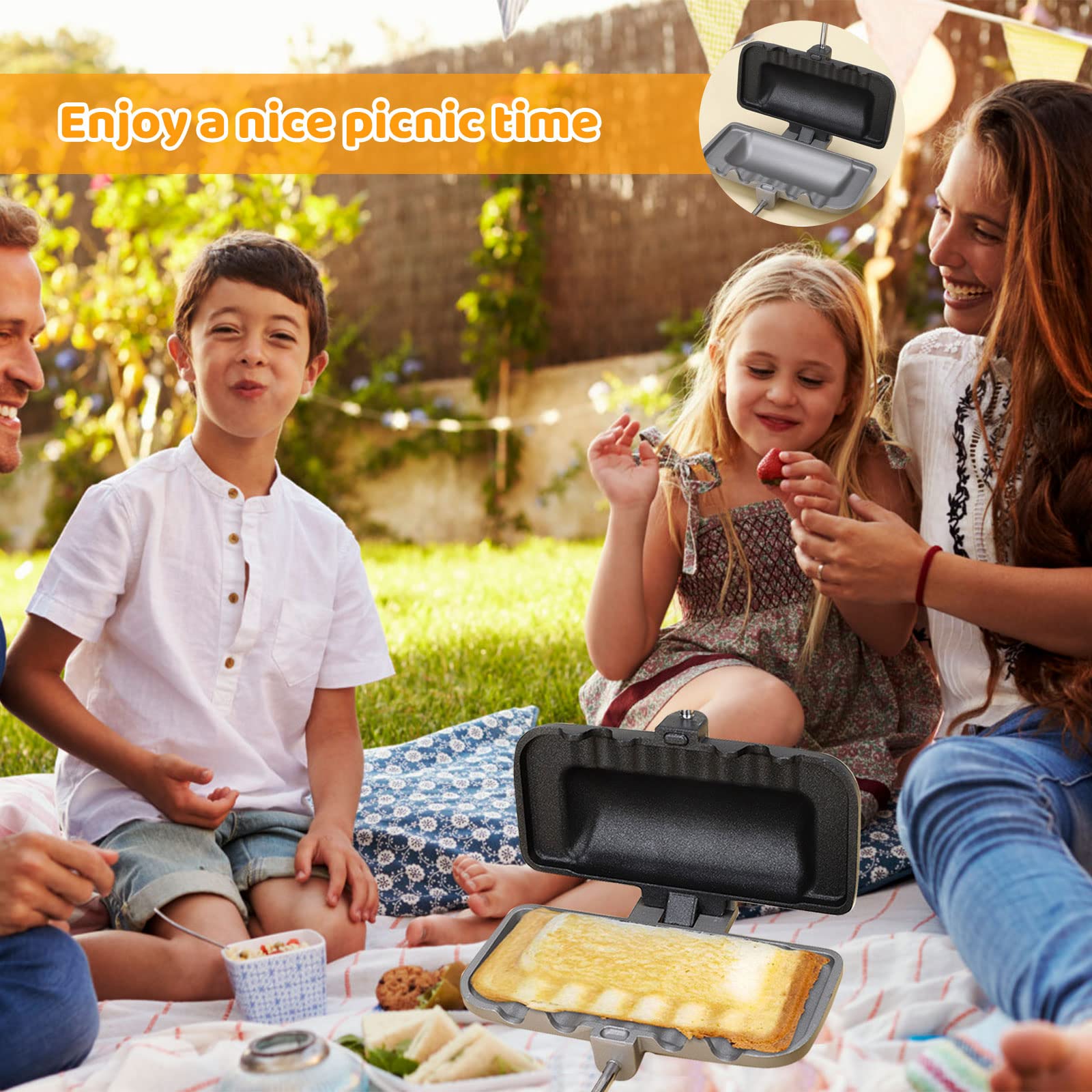 Longzhuo Double-Sided Non-Stick Sandwich Maker - Removable Grill Pan for Grilled Cheese, Pancakes, Omelets & Hot Dogs | Perfect for Breakfast, Camping & Quick Meals