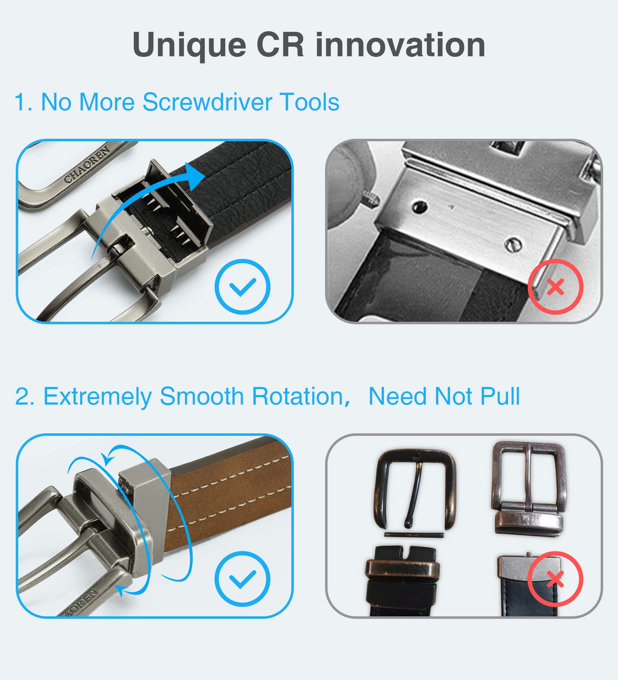 CHAOREN Reversible Leather Belt for Men - 1 3/8