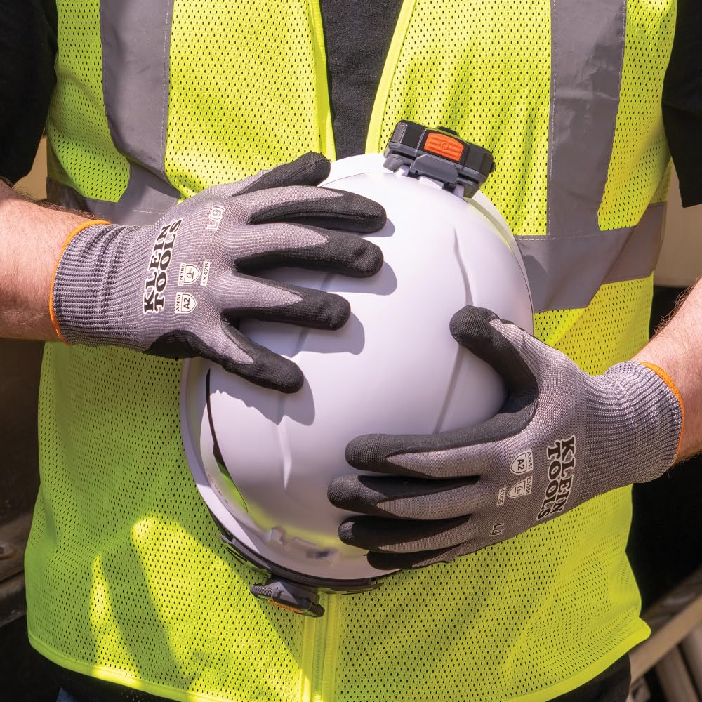 Klein Tools 60584 Cut Resistant Work Gloves - ANSI A2 Rated, Nitrile Coated HPPE Fabric, Touchscreen Compatible (Medium, 2-Pair) for Construction, Electrical Work & DIY Projects
