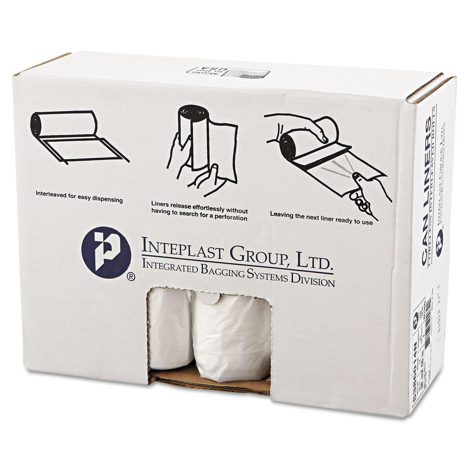 Inteplast S386014N 38x60 Inch 60 Gallon Clear High-Density Trash Can Liners - 14 Micron Thick (25 Bags/Roll, 8 Rolls/Carton) - Perfect for Kitchen, Office & Commercial Waste Disposal