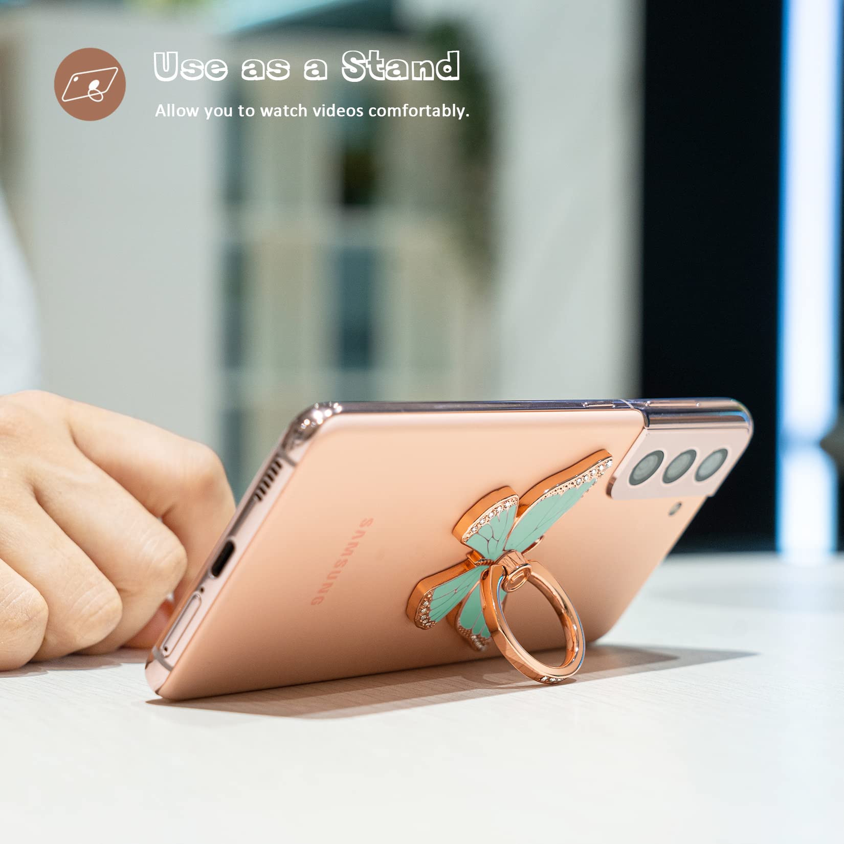 360° Rotating Metal Phone Ring Grip - Compatible with iPhone & Android for Secure One-Hand Use