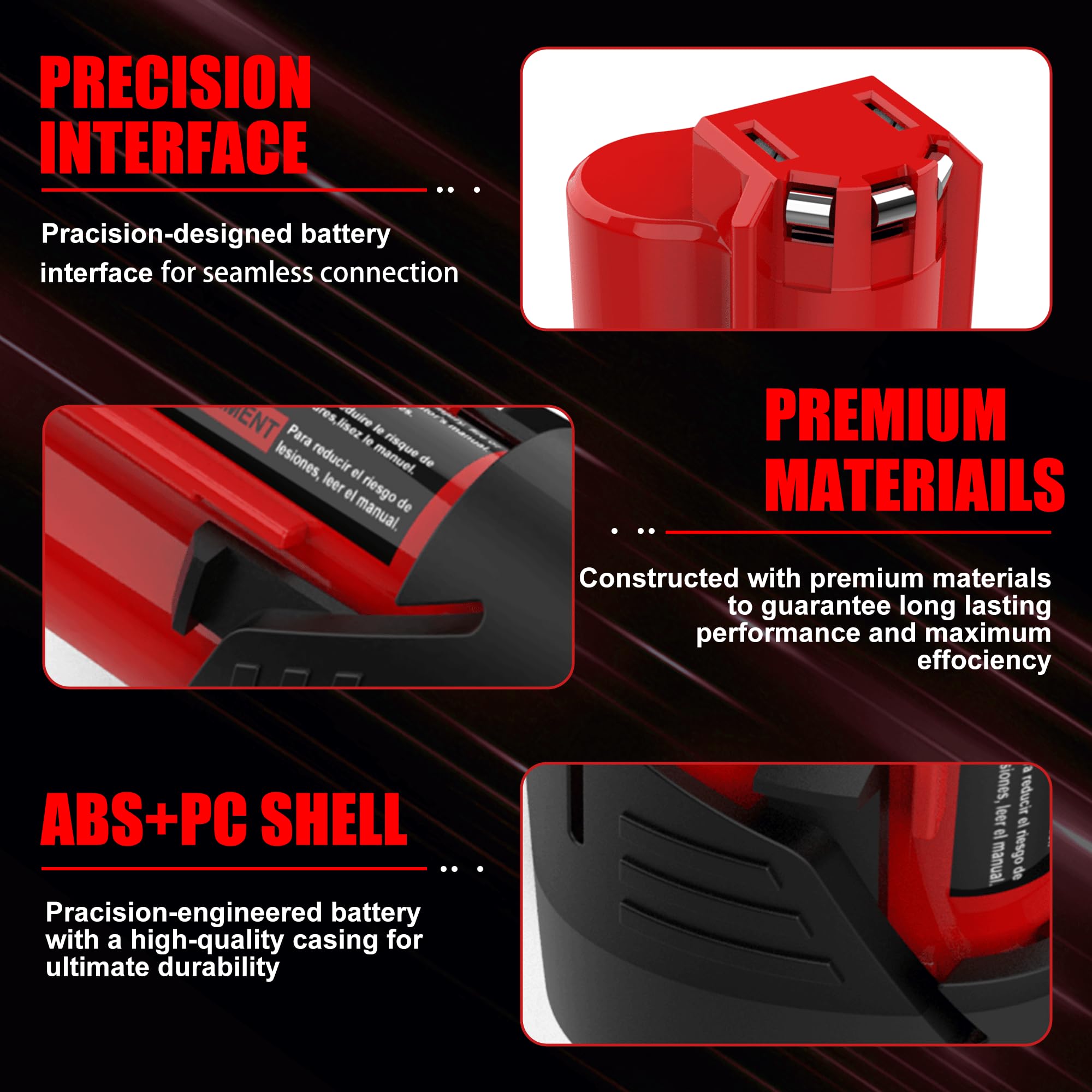 Powilling 4-Pack 3500mAh 12V Lithium Replacement Battery & Rapid Charger Compatible with Milwaukee M12 Tools - Perfect for Drills, Saws, and Power Tools in Construction & DIY Projects