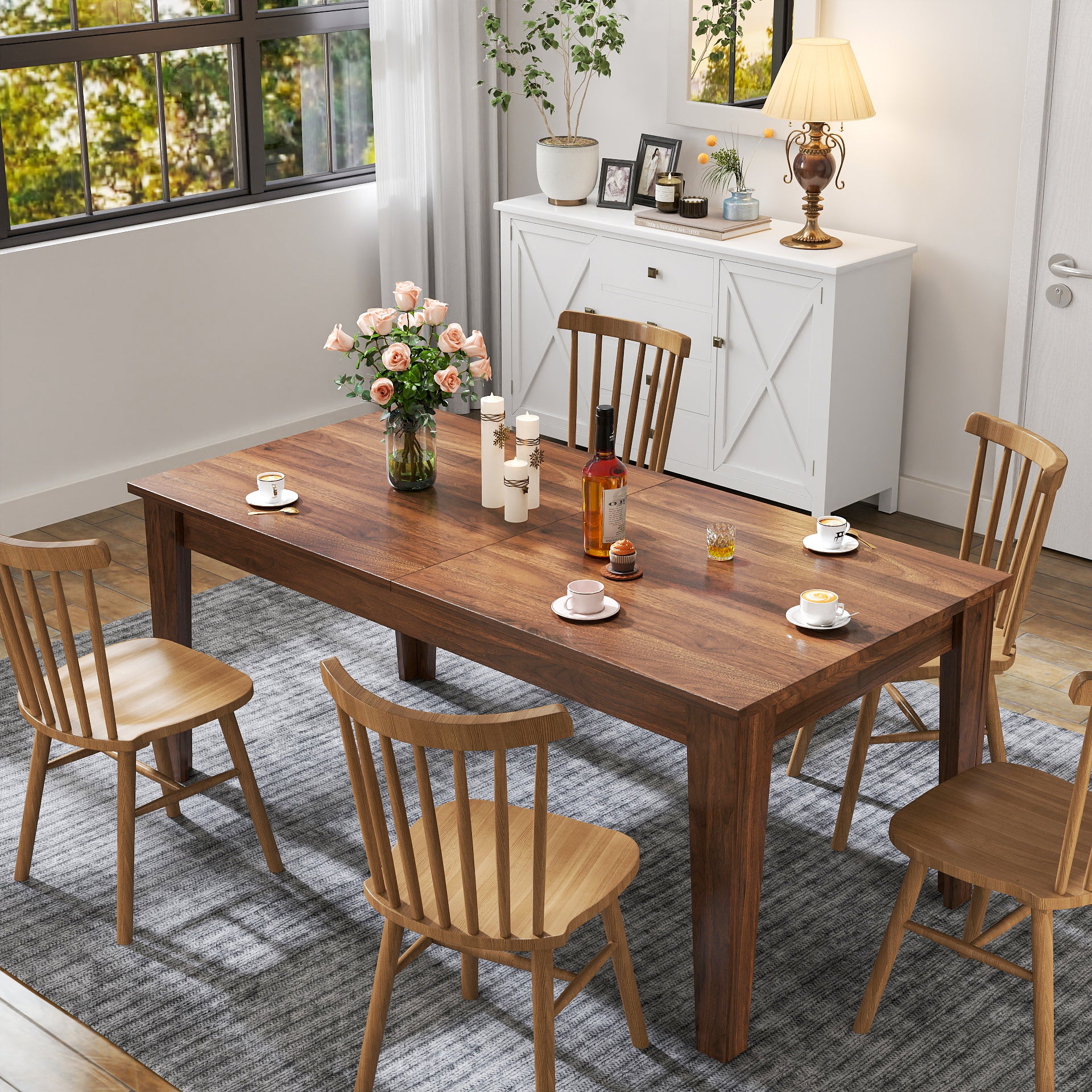 Extendable Dining Table 106.3 Inch - Large Kitchen Table for Family Gatherings, Dinner Parties & Everyday Meals | Solid Wood Expandable Table with Leaf | Perfect for Dining Room, Kitchen & Open Concept Spaces