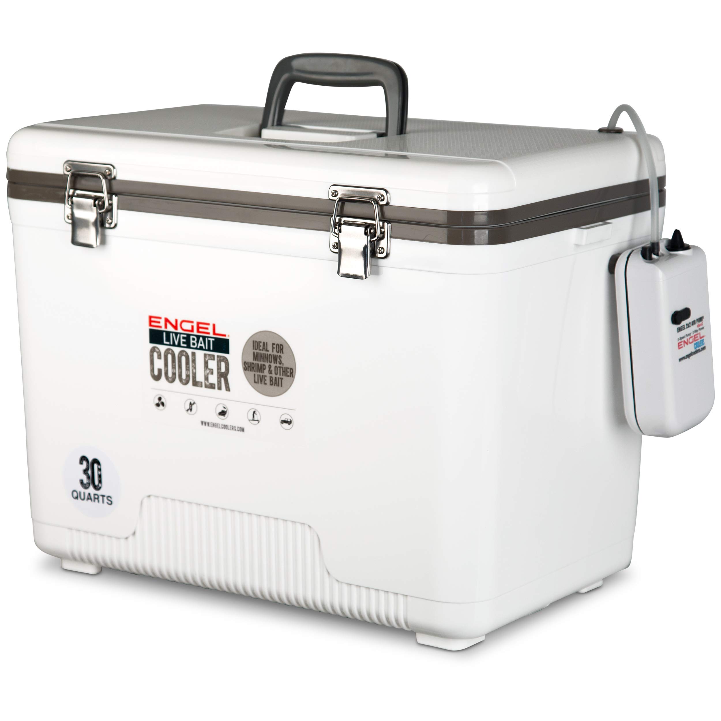Engel Live Bait Cooler with 2-Speed Aerator Pump - Portable Fishing Bait Station for Shrimp, Minnows & Live Fish - Ideal for Kayak, Boat & Ice Fishing - ENGLBC-N