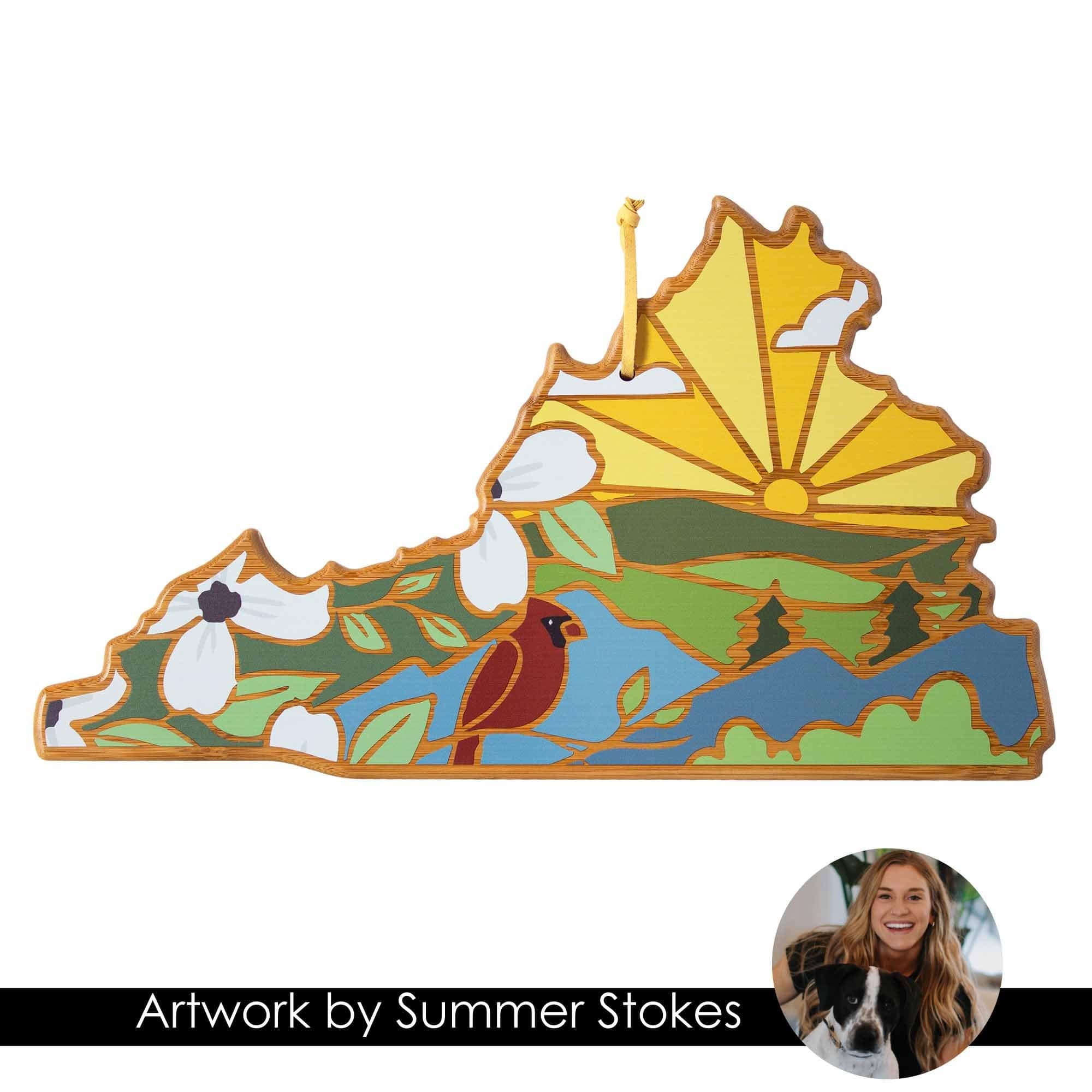 Handcrafted Virginia Wood Cutting Board with Summer Stokes Artwork - Perfect for Kitchen Prep, Charcuterie Boards & Home Decor Gifts