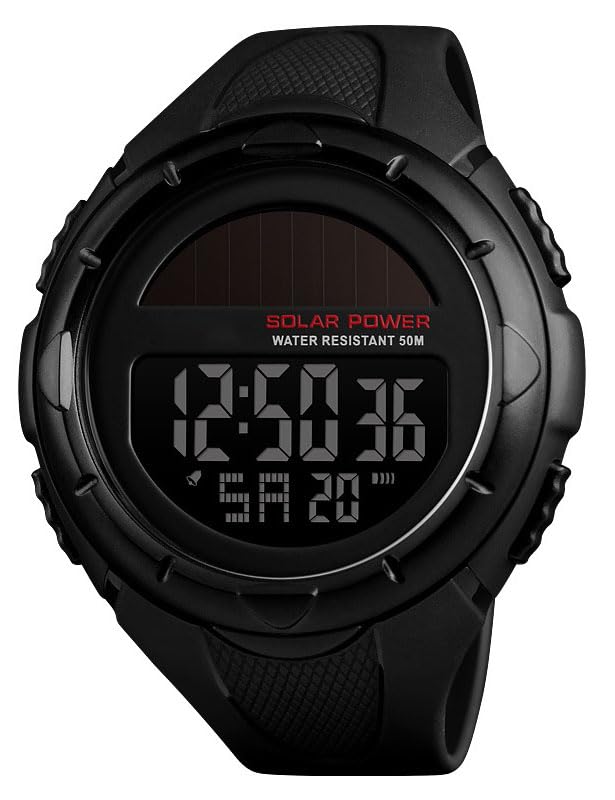 Gosasa Men's Solar Powered Digital Sports Watch - 50M Water Resistant, LED Display, Multifunctional Outdoor Watch for Hiking, Running, Swimming & Daily Use