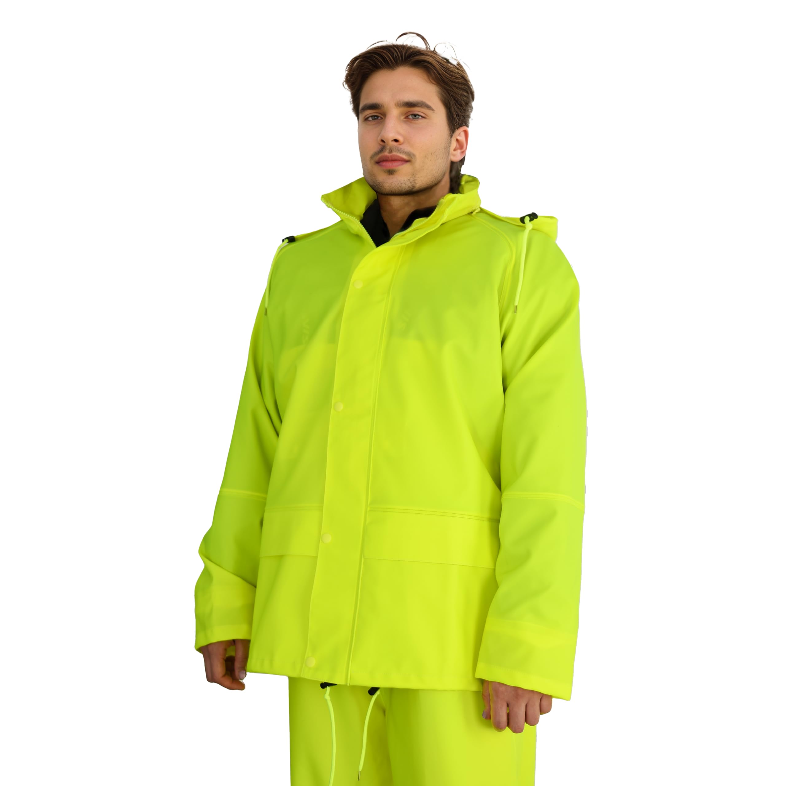 Men's Waterproof Workwear Rain Suit Set - PRO Jacket & Bib Overalls for Outdoor Construction, Fishing & Heavy Duty Protection | All-Weather Safety Gear