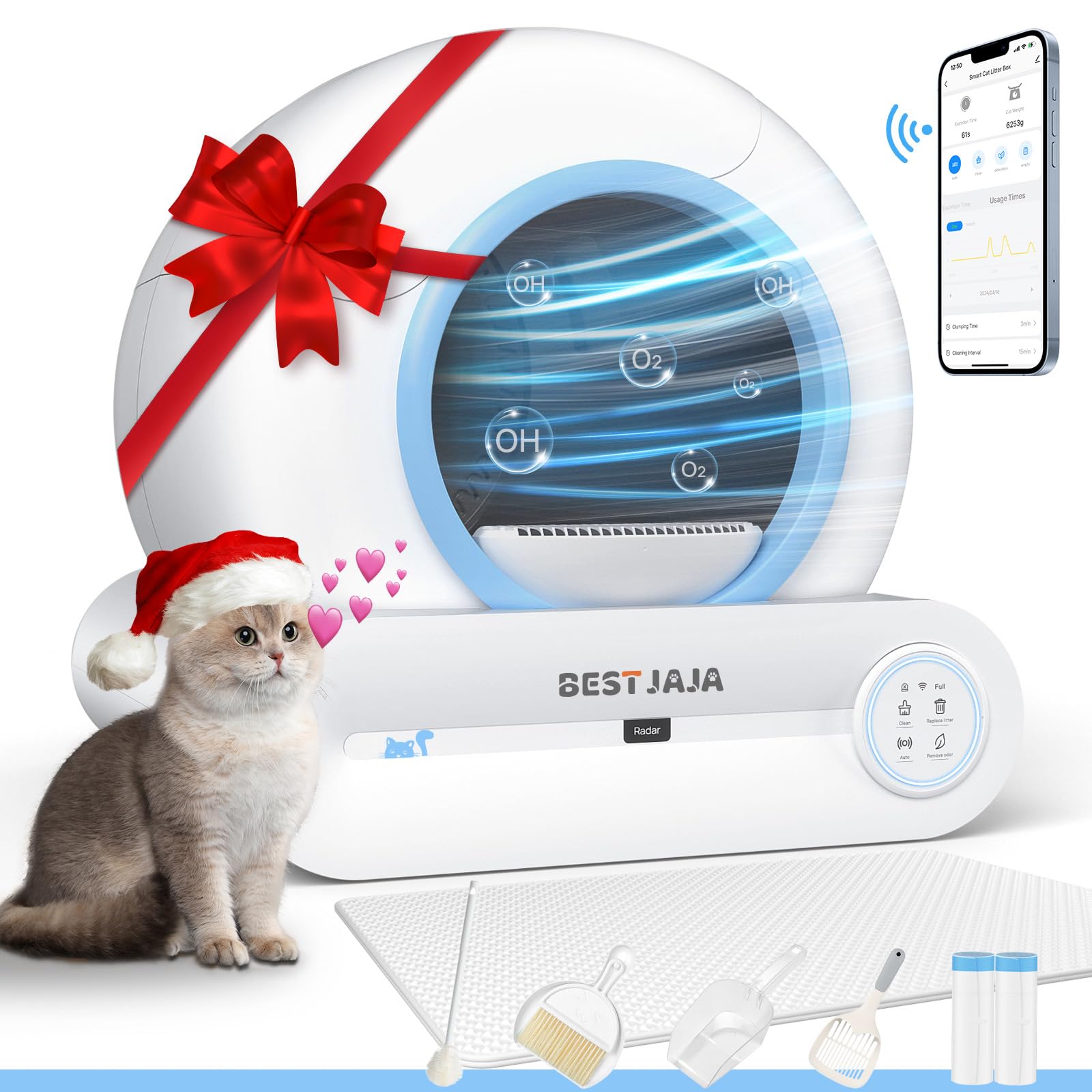 2024 Upgraded Self-Cleaning Litter Box for Cats - Automatic Cat Litter Box with Mat & Cleaning Tools, 68L+9L Large Capacity Smart Litter Box Robot, APP Controlled (Blue) - Ideal for Multi-Cat Households & Busy Pet Owners