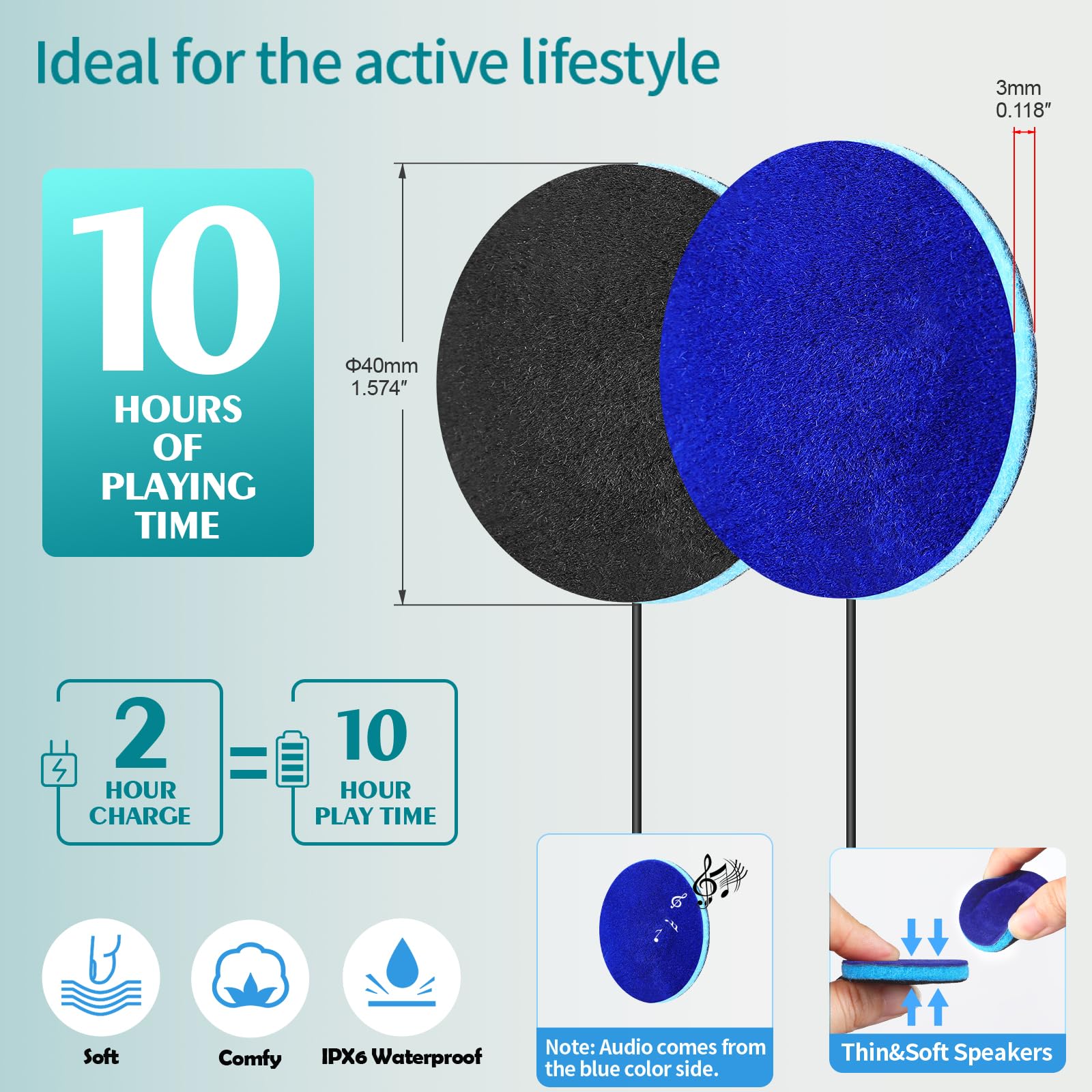 Bluetooth 5.4 Ultra Thin 3mm Speaker Module with Microphone - DIY Replacement Stereo Speakers for Headphones, Sleep Pillow, Beanie & Headband - Perfect for Side Sleepers, Running, Yoga and Meditation